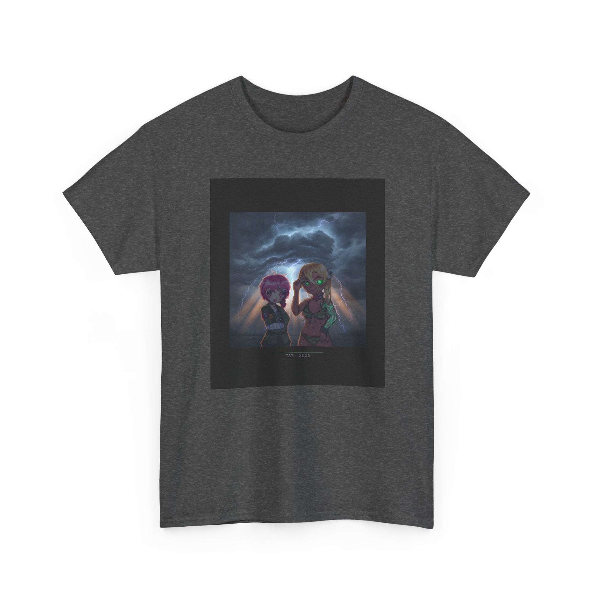 Anime Girls Under Lightning Storm Sky Graphic Tee