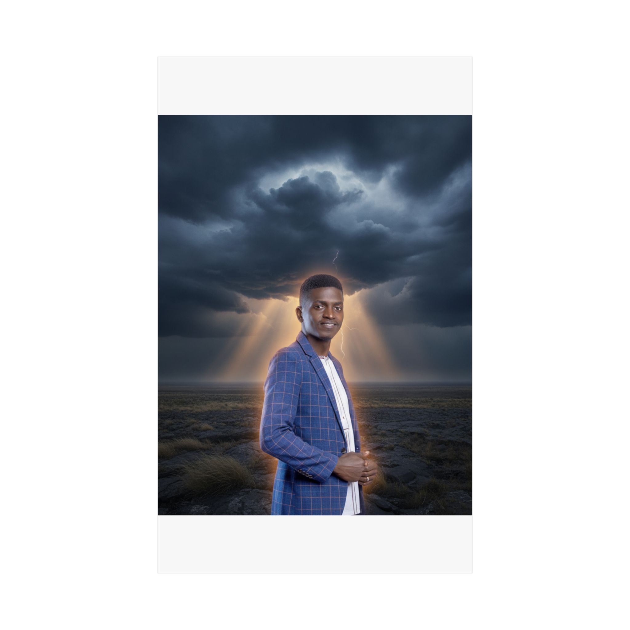 Smiling Man Blue Check Blazer Storm Sunrays Matte Poster