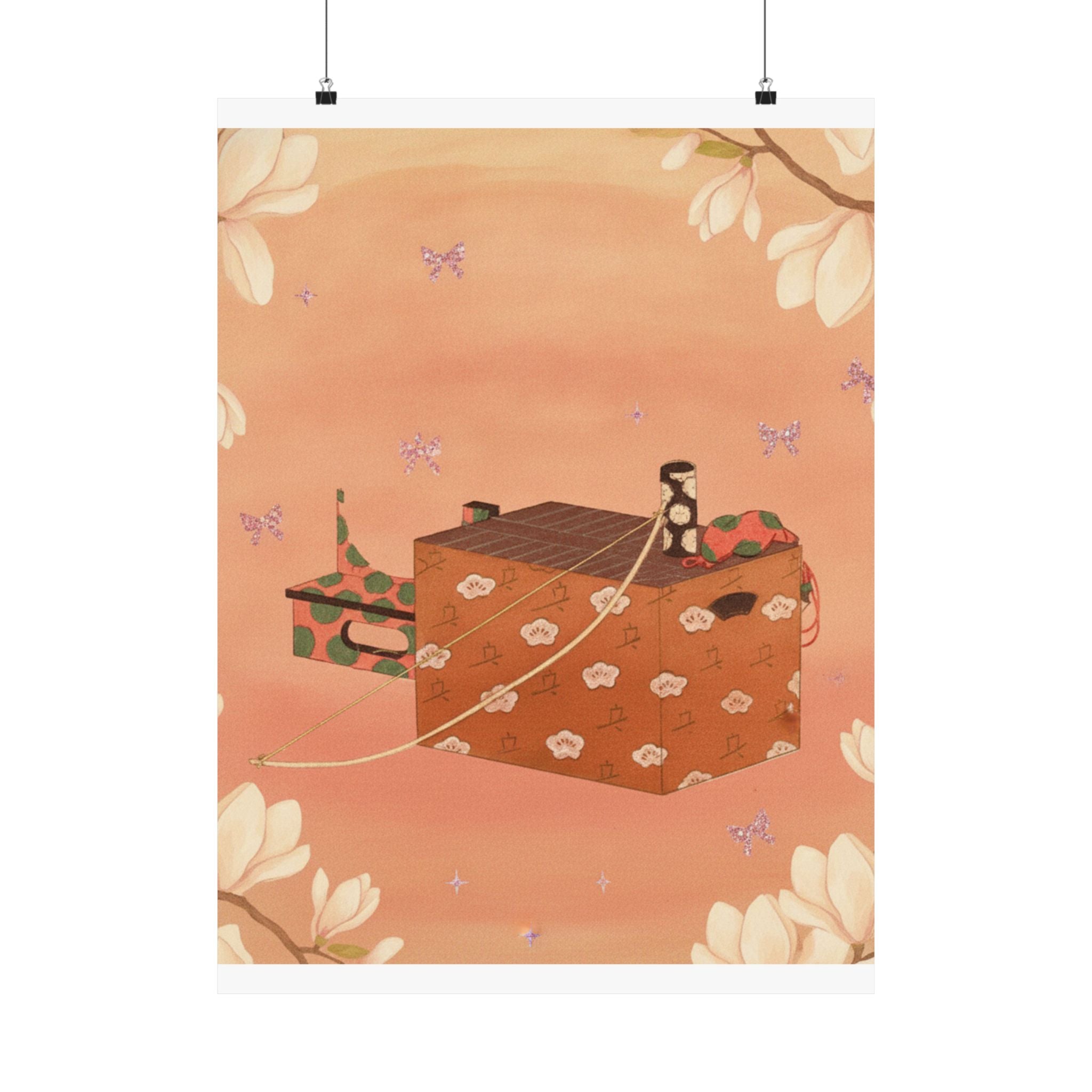 Southern Sunset — Box For Sugoroku Game (A Kind Of Backgammon), Bow And Drum — Matte Poster