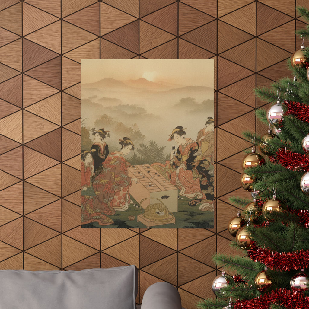 Scenic Nature — Two Young Women Playing A Game Of Sugoroku — Matte Poster