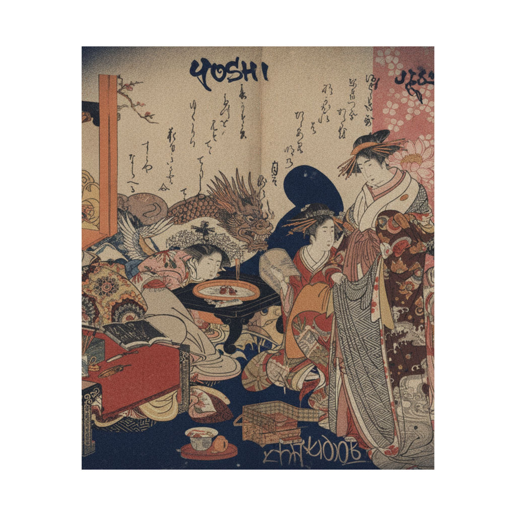Japanese Street — A New Record Comparing The Handwriting Of The Courtesans Of The Yoshiwara (Yoshi — Matte Poster