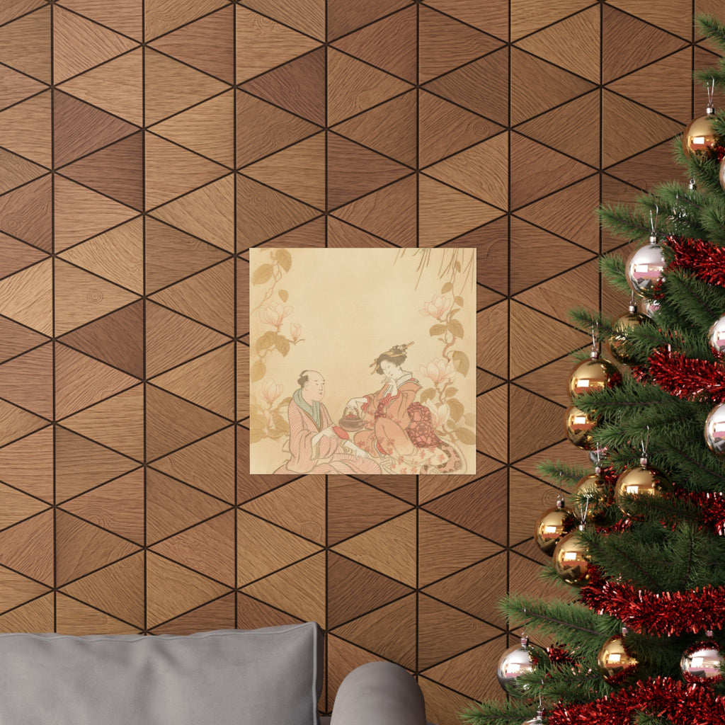 Southern Sunset — Woman Entertaining Her Guest With New Year Wine — Matte Poster