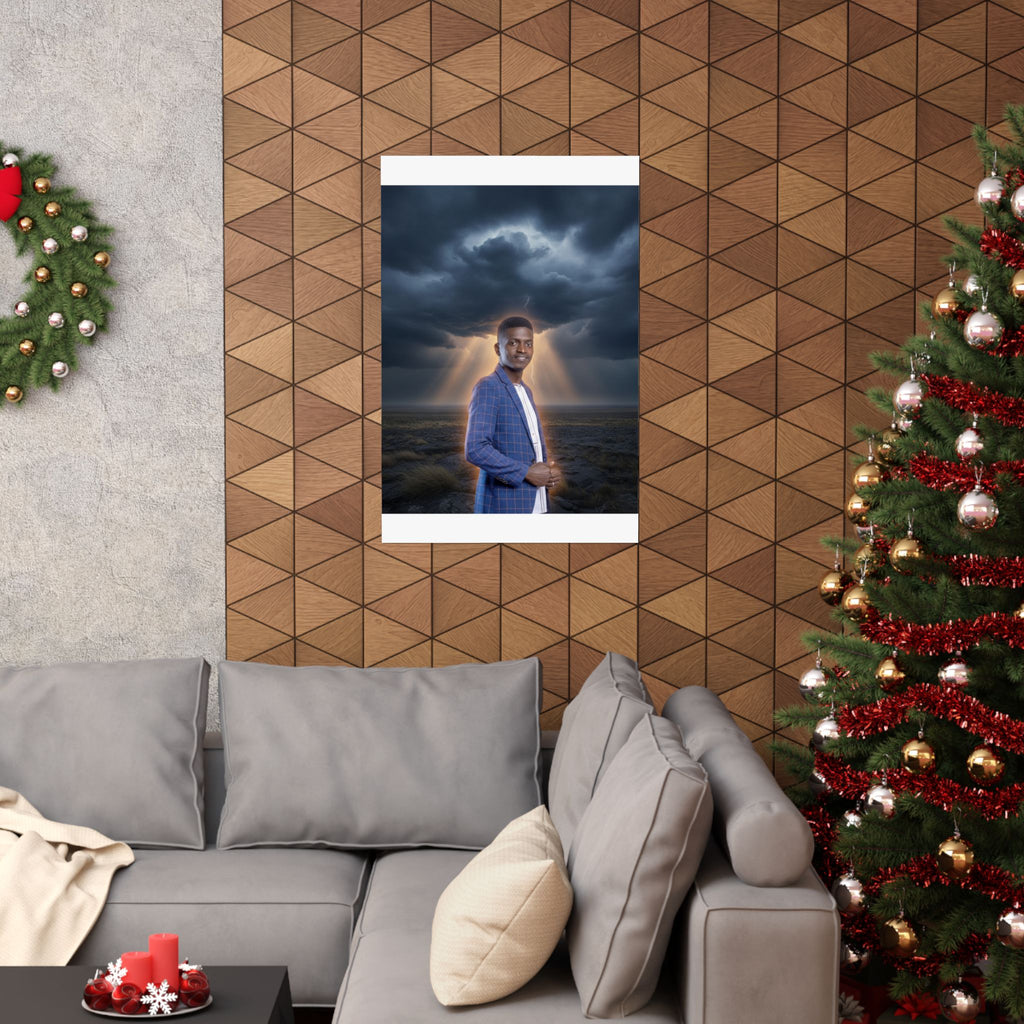 Smiling Man Blue Check Blazer Storm Sunrays Matte Poster