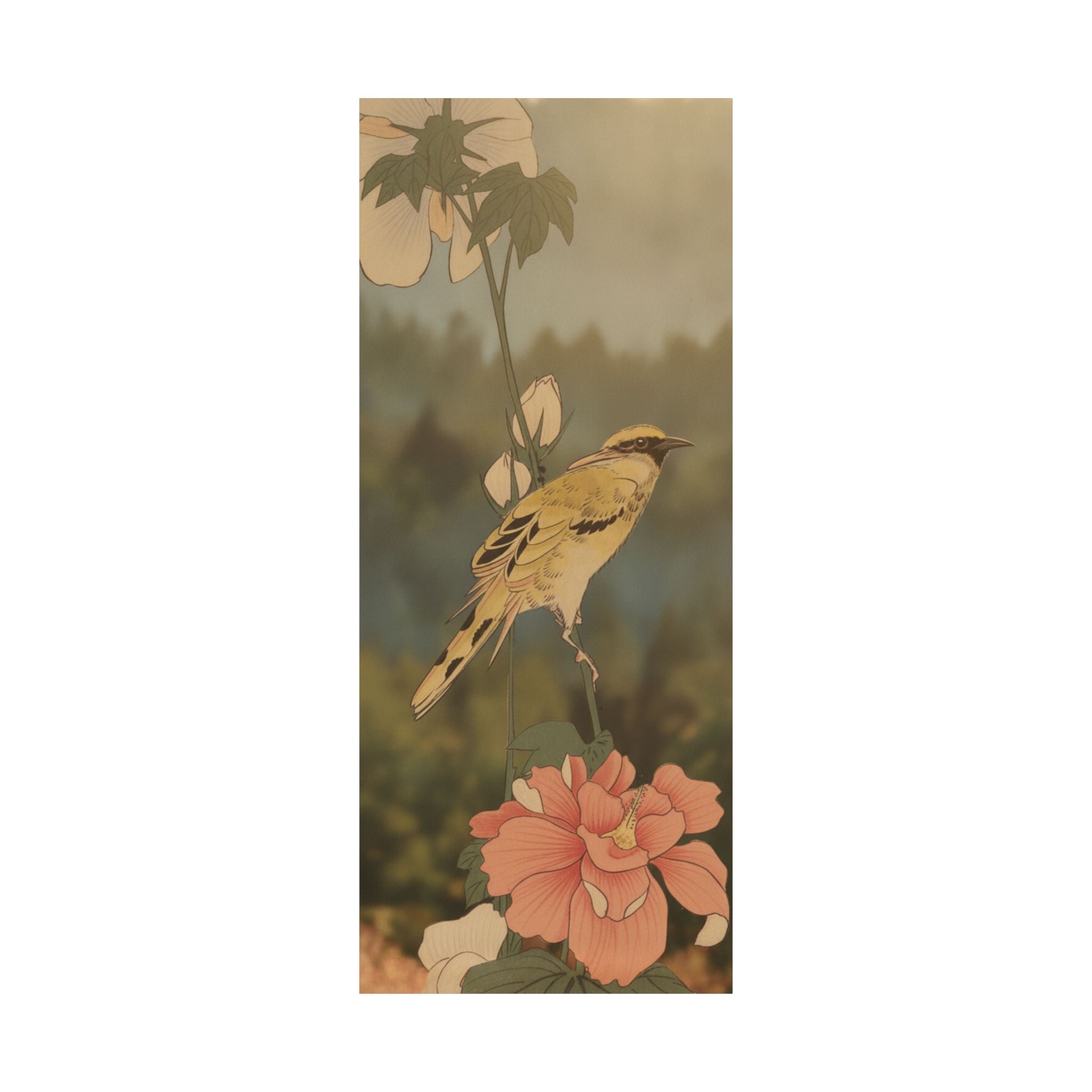 Scenic Nature — Black-Naped Oriole Perched On A Stem Of Rose Mallow — Matte Poster