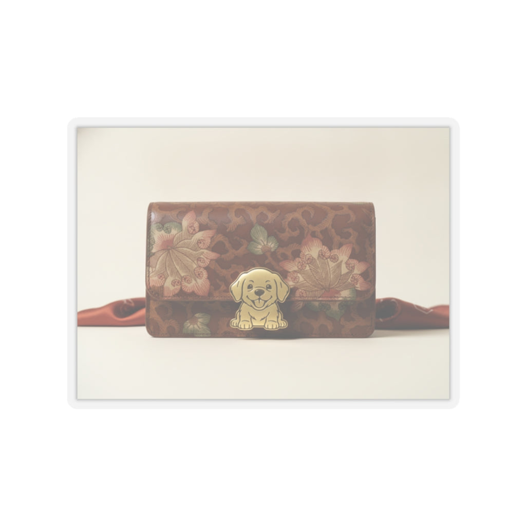 Product Marketing — Leather Purse With A Buckle In The Shape Of A Puppy — Kiss-Cut Sticker