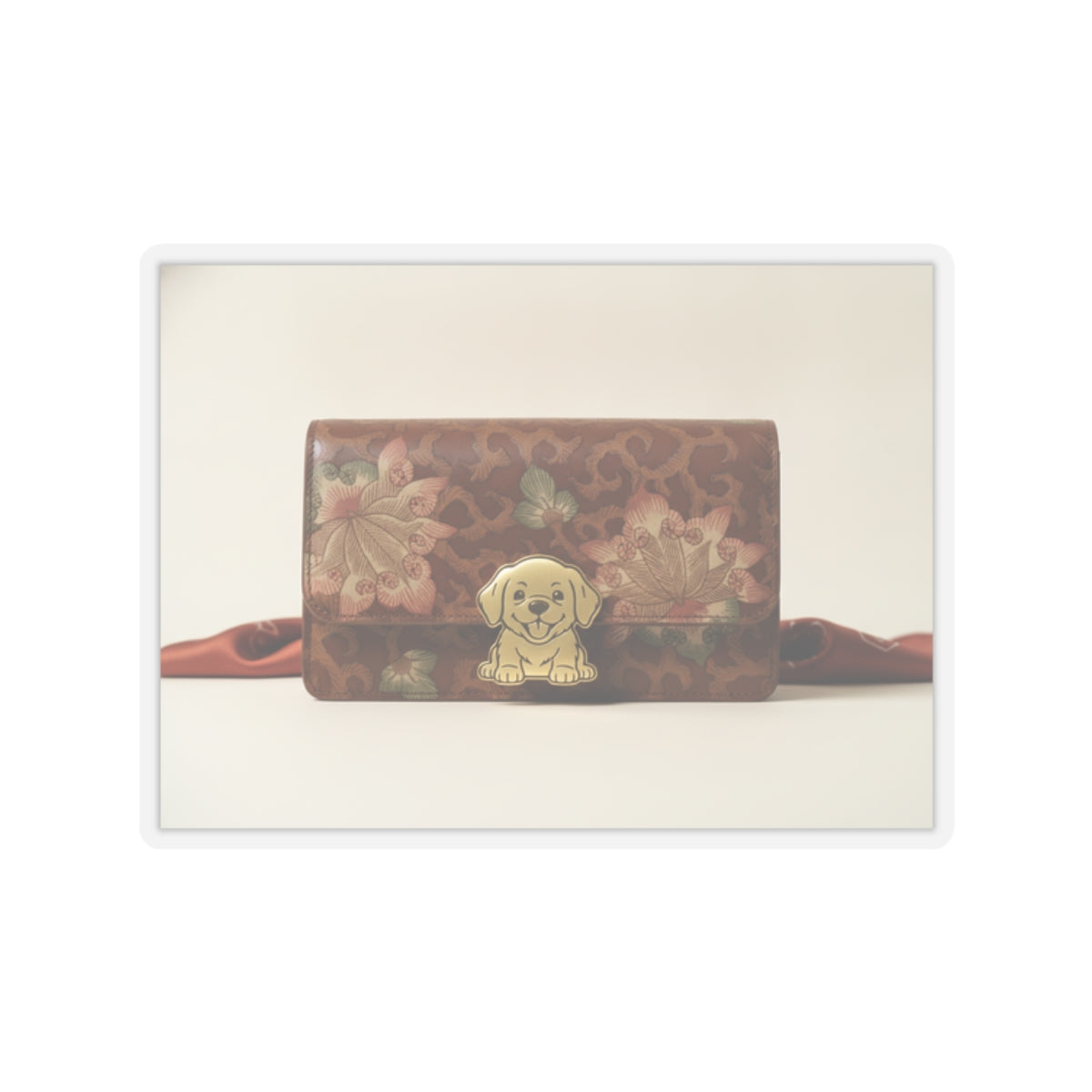 Product Marketing — Leather Purse With A Buckle In The Shape Of A Puppy — Kiss-Cut Sticker