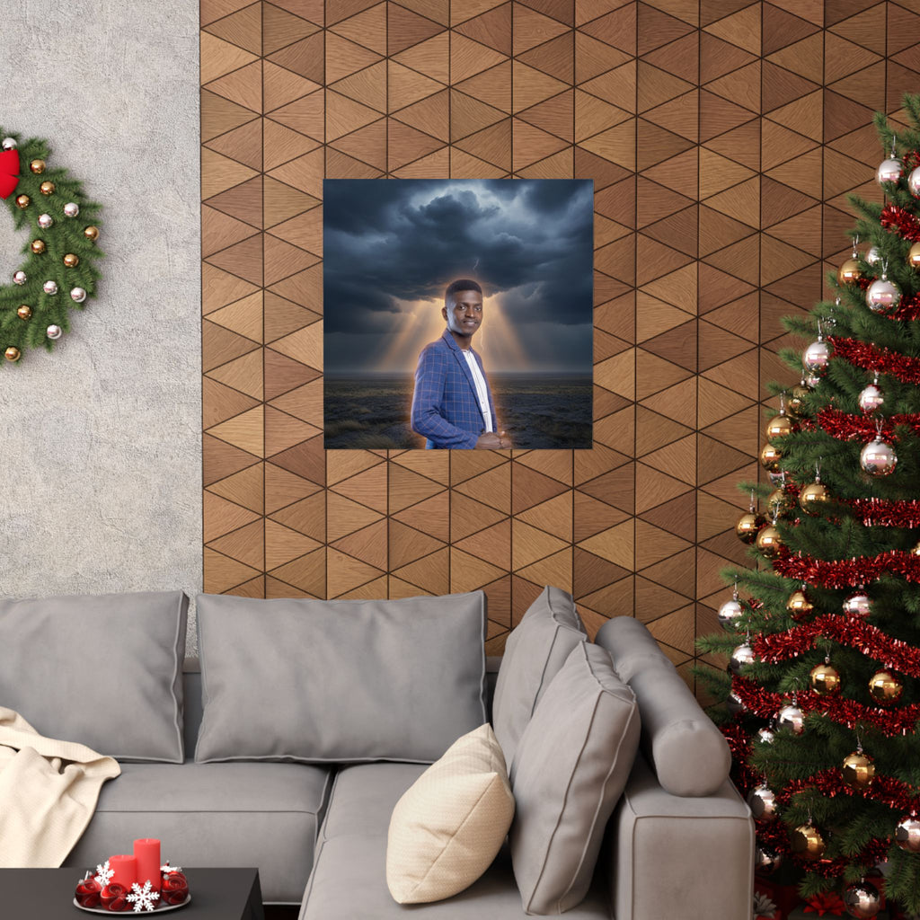 Smiling Man Blue Check Blazer Storm Sunrays Matte Poster