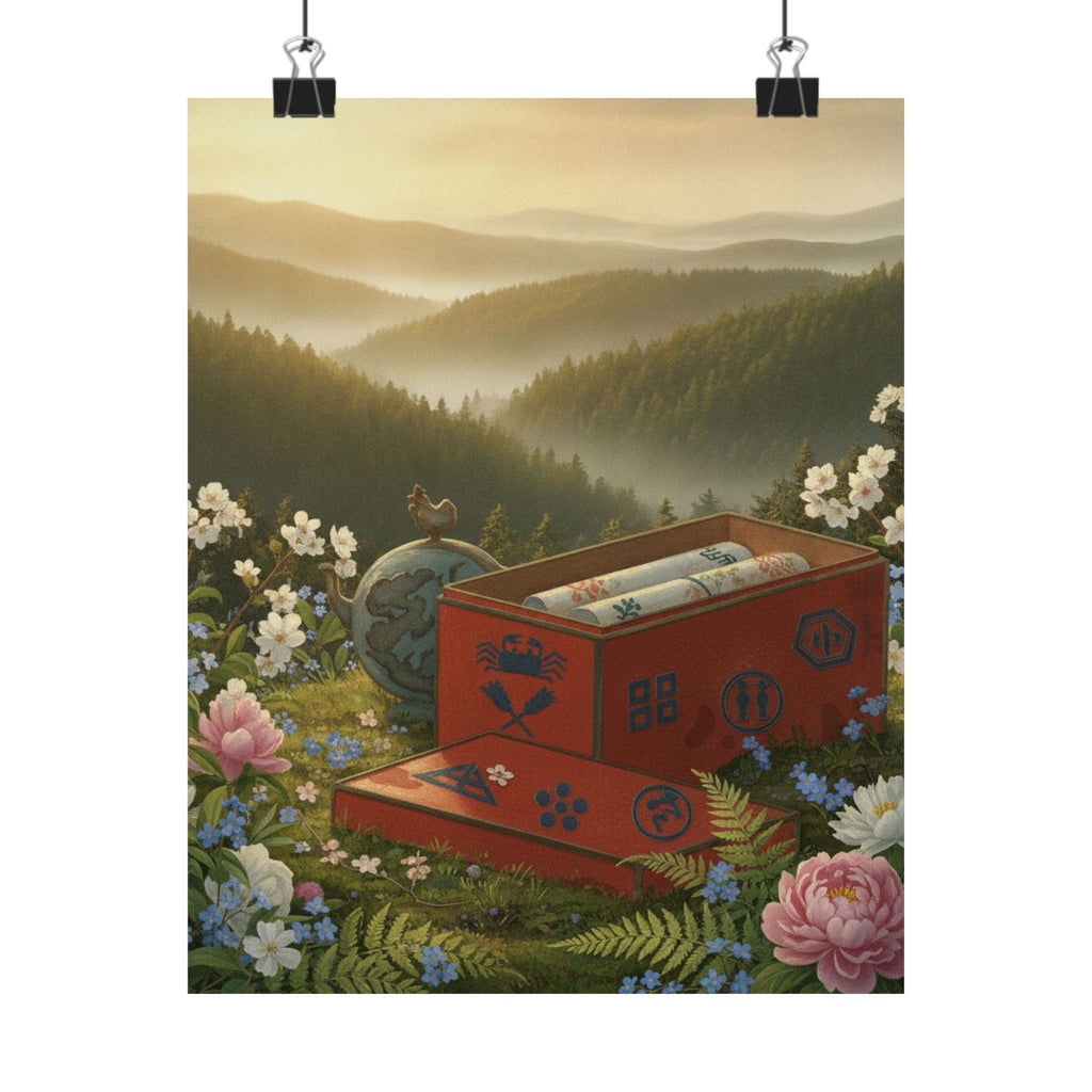 Scenic Nature — Red Lacquer Box And Water-Pot — Matte Poster
