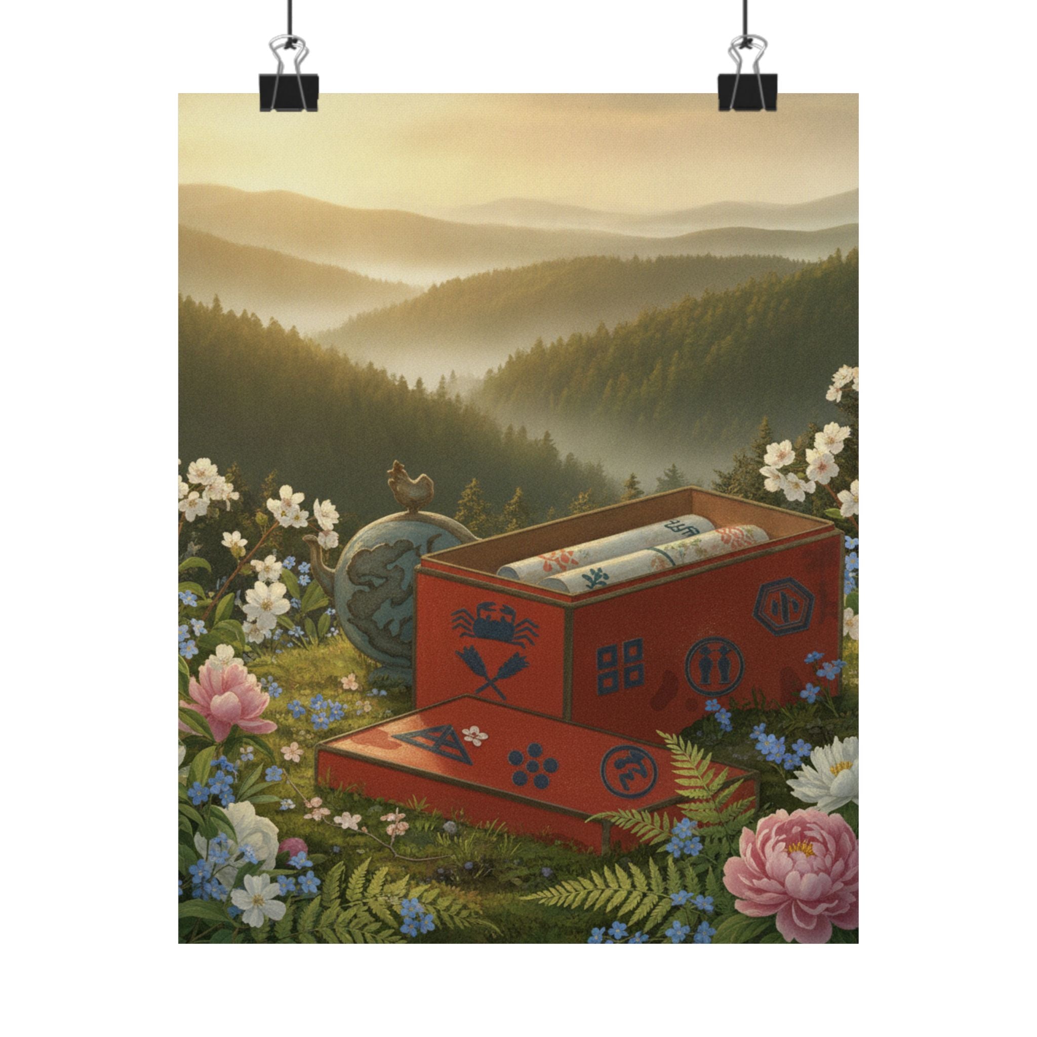 Scenic Nature — Red Lacquer Box And Water-Pot — Matte Poster