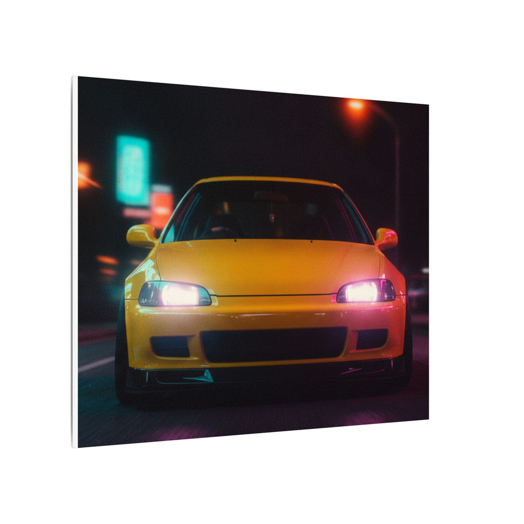 Neon Night JDM Yellow Coupe Street Matte Canvas