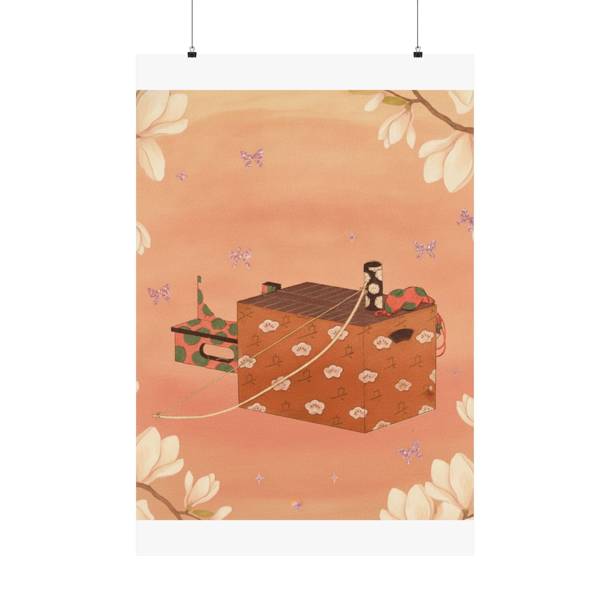 Southern Sunset — Box For Sugoroku Game (A Kind Of Backgammon), Bow And Drum — Matte Poster