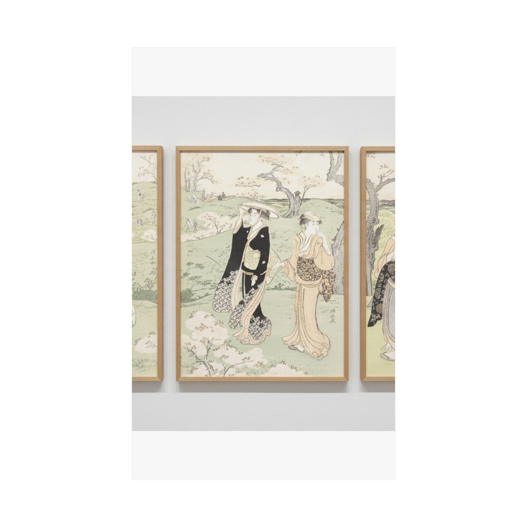 Watercolor — Young Ladies Viewing Cherry–Blossoms At Asukayama — Matte Poster