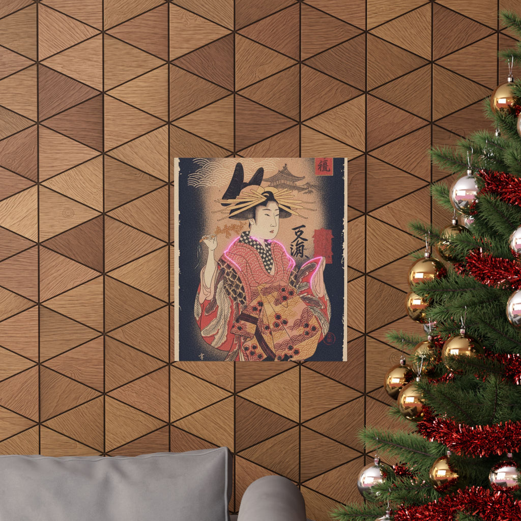 Japanese Street — Courtesan With Branch Of Seri — Matte Poster
