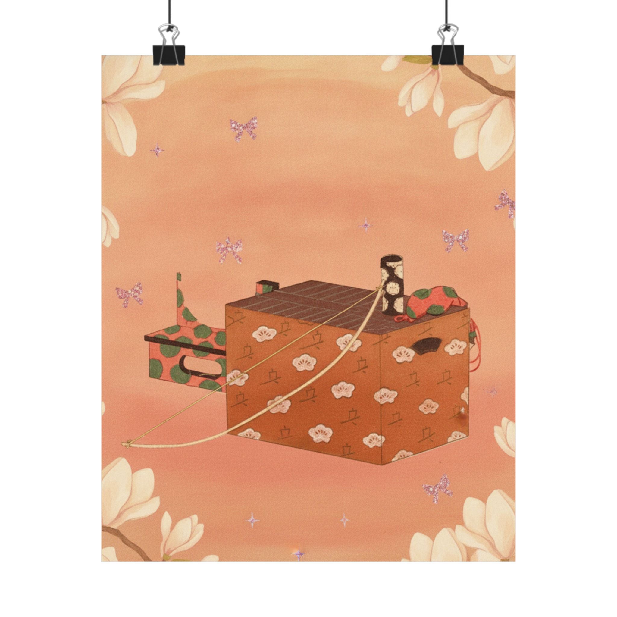 Southern Sunset — Box For Sugoroku Game (A Kind Of Backgammon), Bow And Drum — Matte Poster