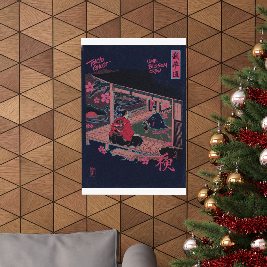 Japanese Street — Samurai Admiring Pine-Tree And Plum Blossoms — Matte Poster
