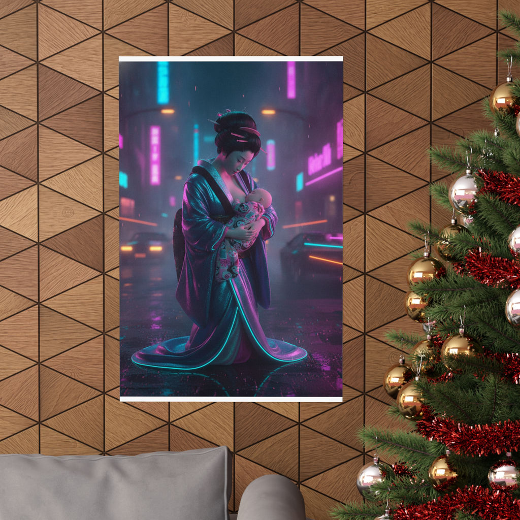 Neon Noir — Young Mother Nursing Her Baby — Matte Poster