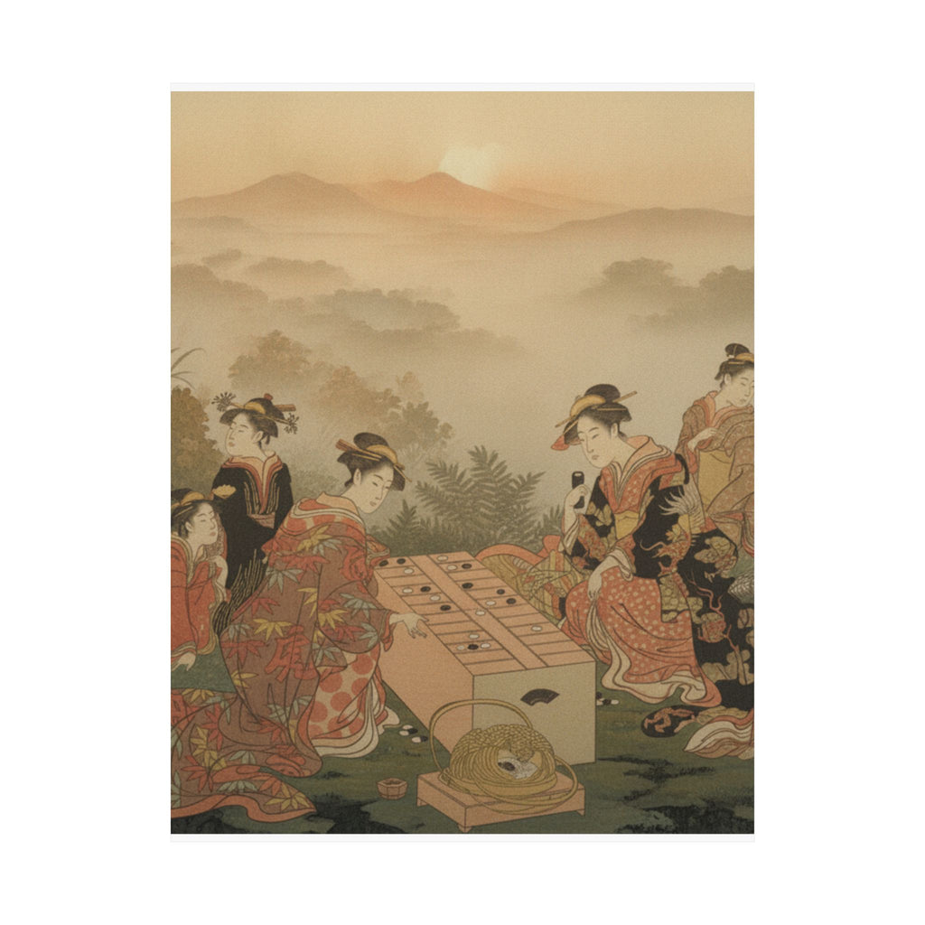 Scenic Nature — Two Young Women Playing A Game Of Sugoroku — Matte Poster