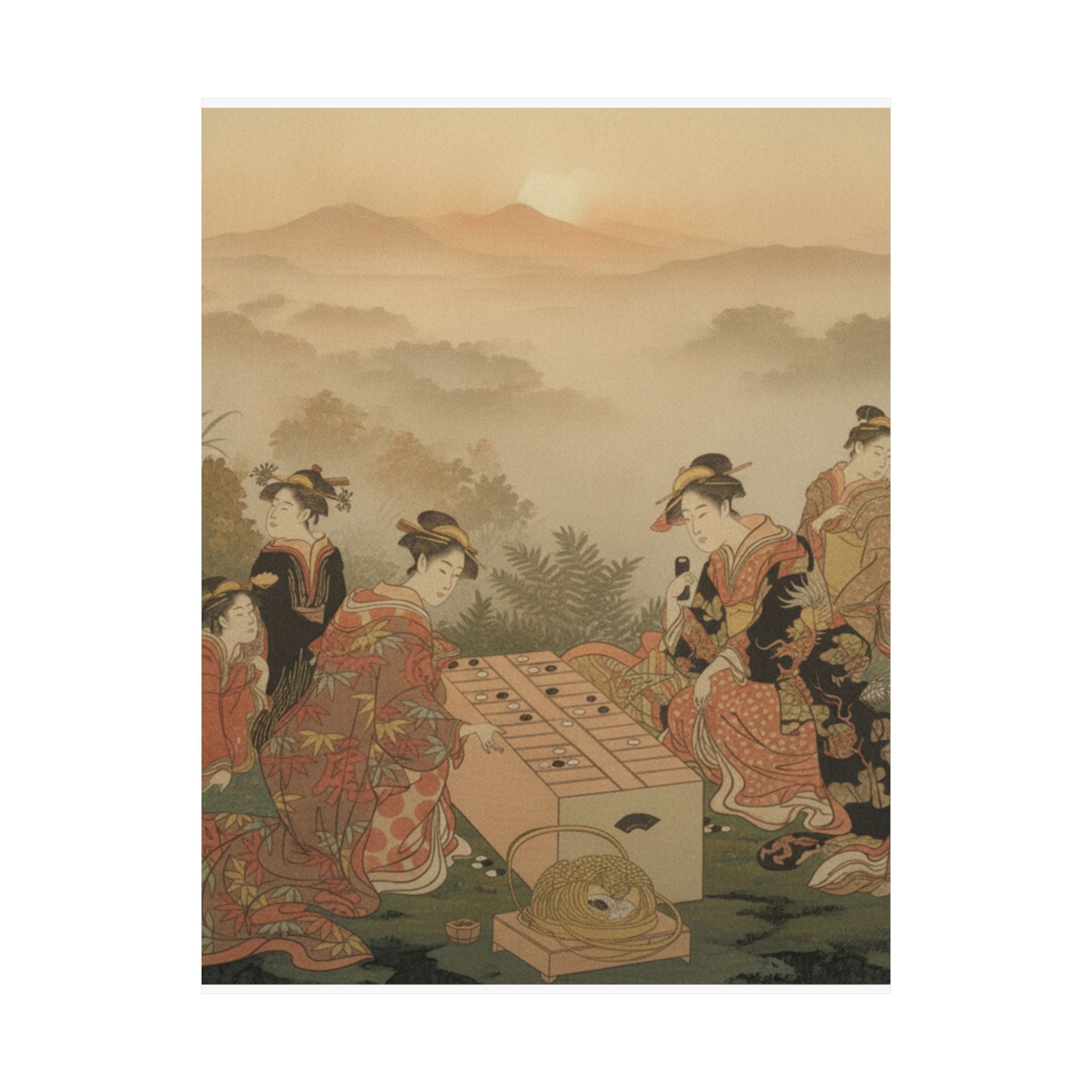 Scenic Nature — Two Young Women Playing A Game Of Sugoroku — Matte Poster