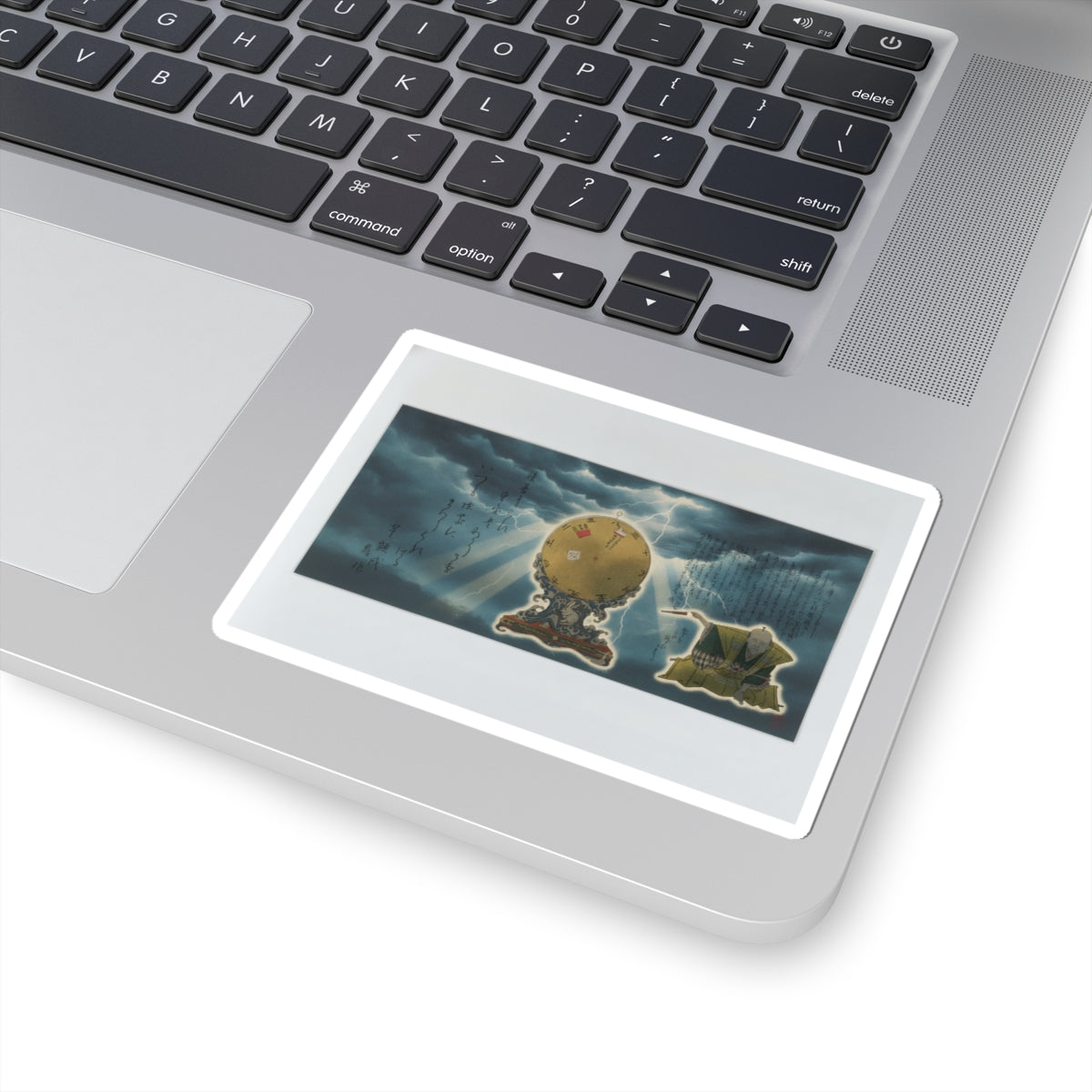 Dramatic Storm — Moveable Rotating Calendar Mounted On Elaborate Wave-Base With Rabbit Crest — Kiss-Cut Sticker
