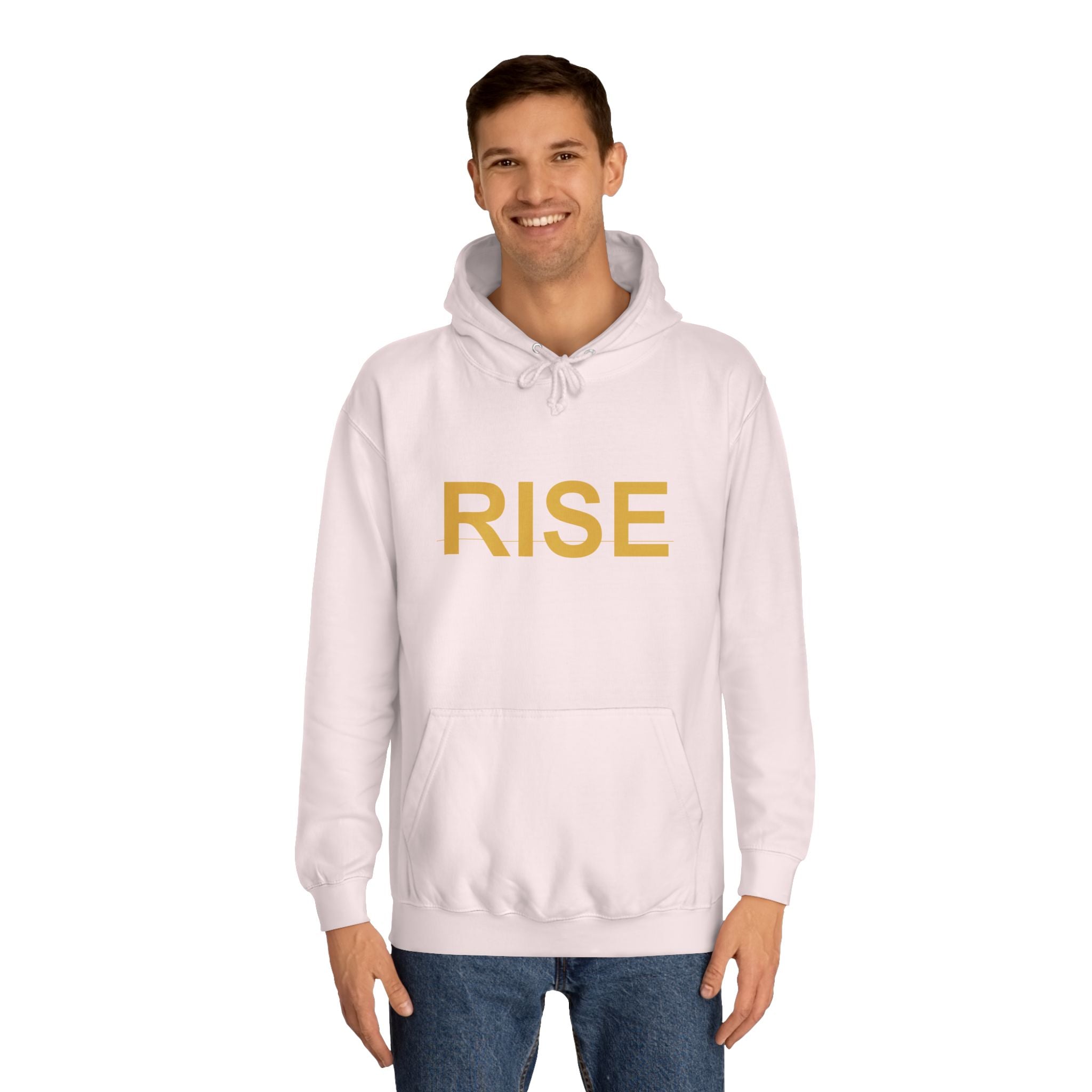 RISE Gold Block Letter Minimal Typography Hoodie