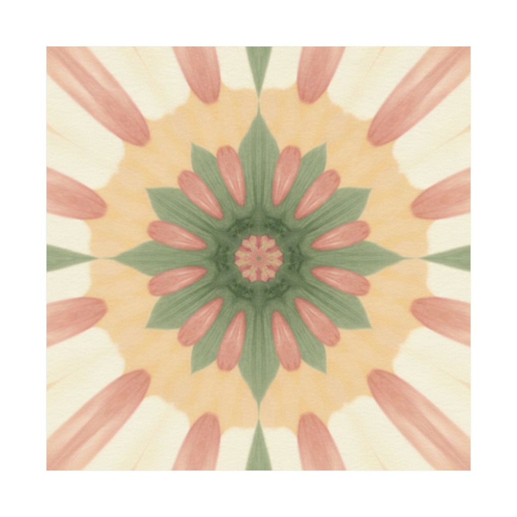 Peach and Sage Floral Kaleidoscope Mandala Poster