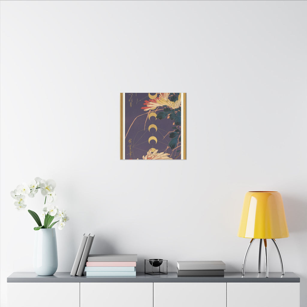 Chrysanthemum and Gold Moon Phases Woodblock Matte Canvas