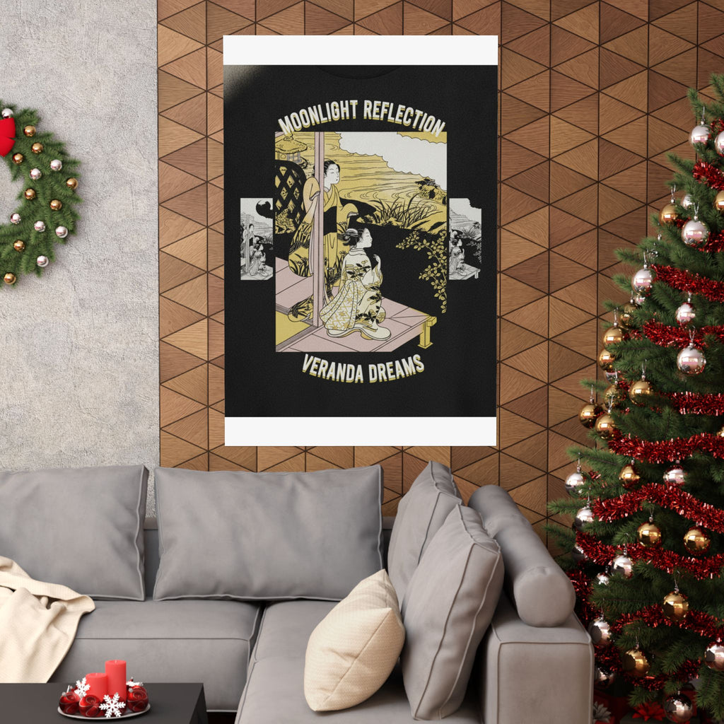 Streetwear Collage — Two Girls On A Veranda Beside A Stream With The Moon — Matte Poster