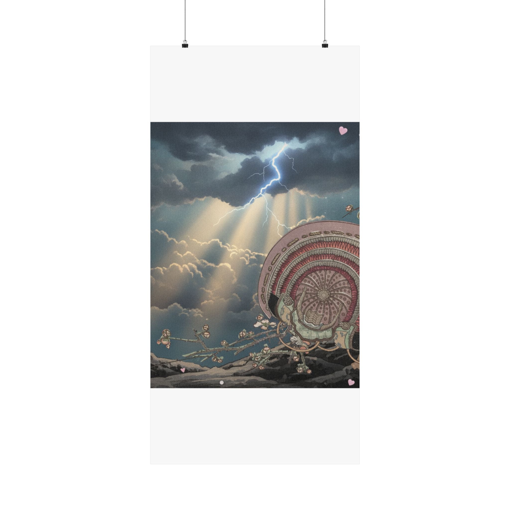 Dramatic Storm — Helmet And Plum Blossoms — Matte Poster