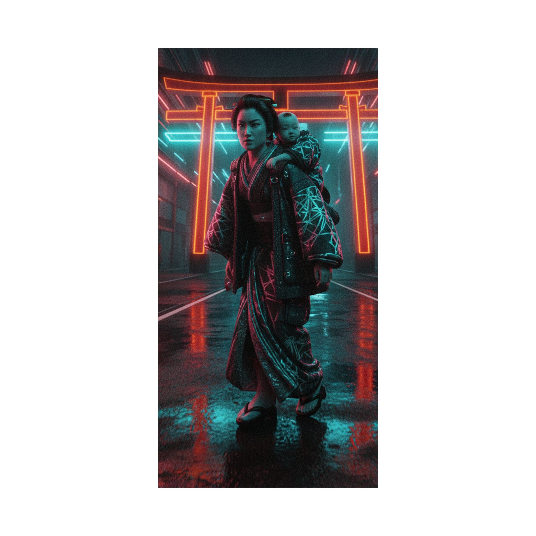 Fast Furious — A Woman Carrying A Child On Her Back Near The Entrance To A Temple — Matte Poster