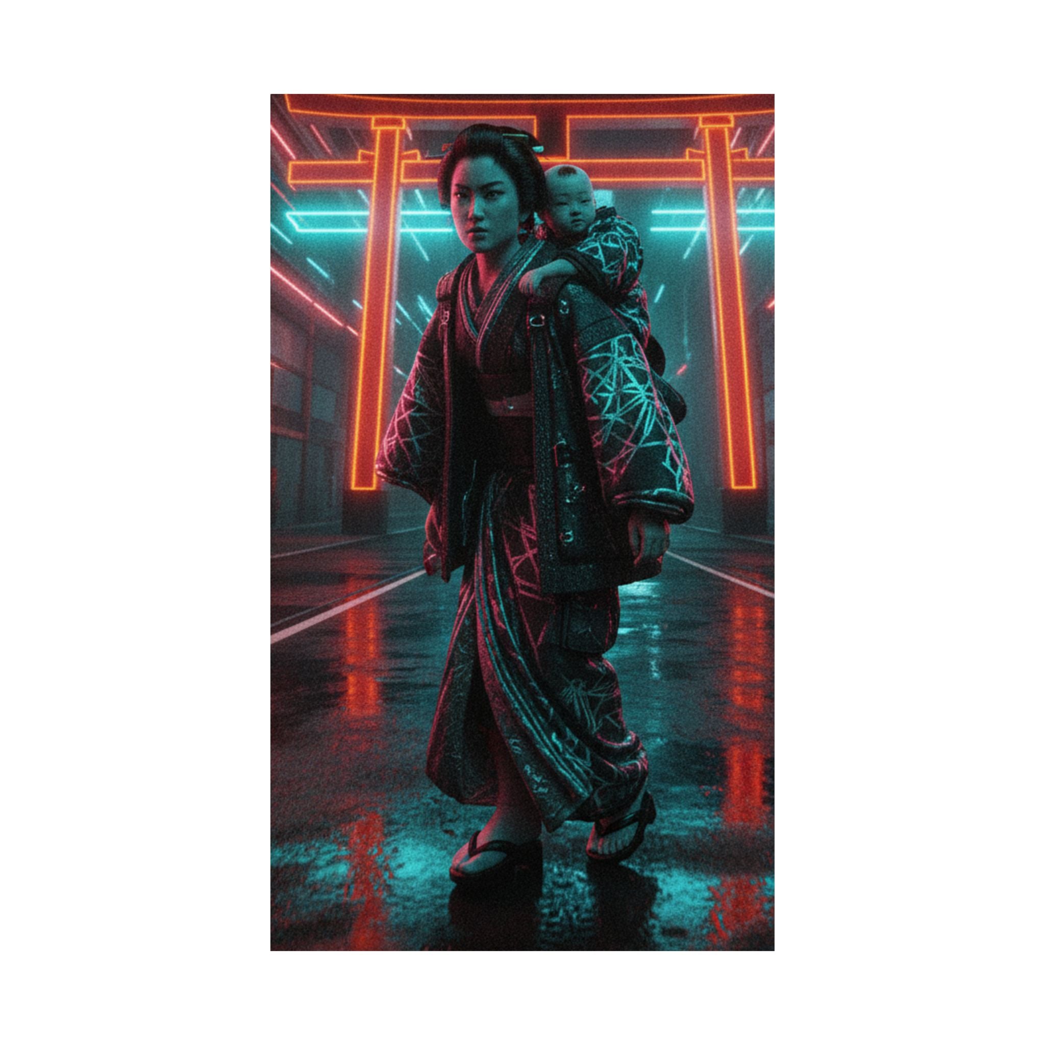 Fast Furious — A Woman Carrying A Child On Her Back Near The Entrance To A Temple — Matte Poster