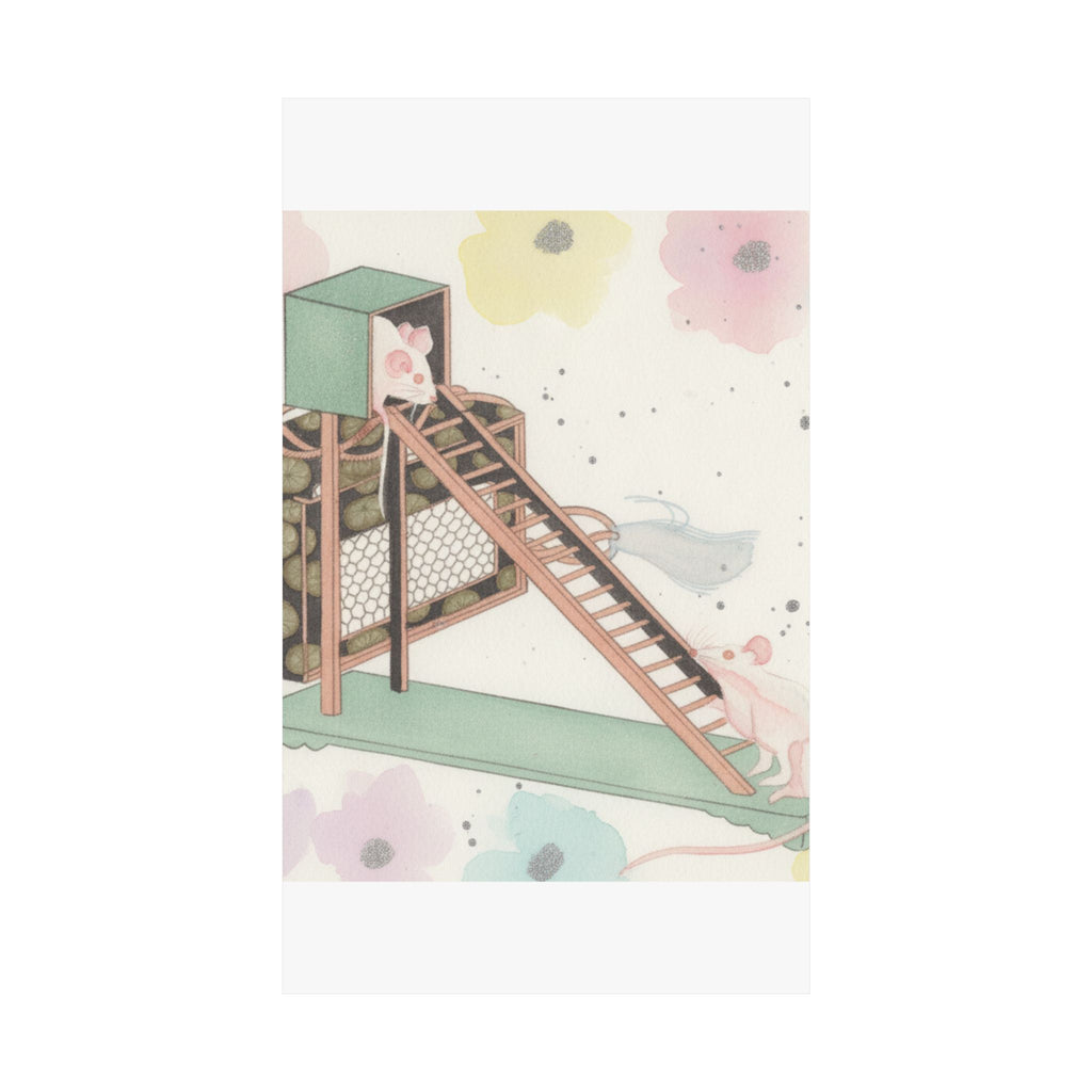 Watercolor — White Mice Playing — Matte Poster