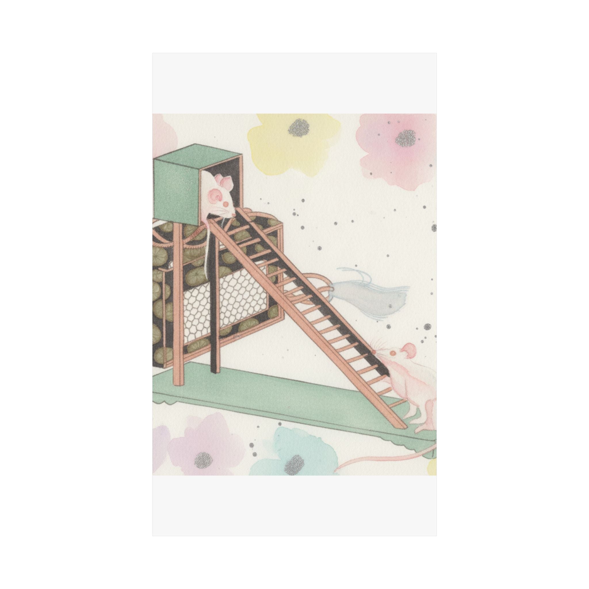 Watercolor — White Mice Playing — Matte Poster