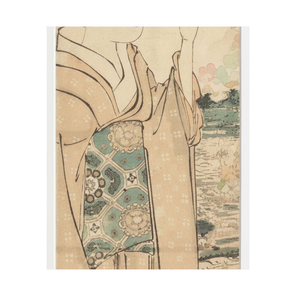 Watercolor — Woman With Fan On The Banks Of The Sumida River — Matte Poster