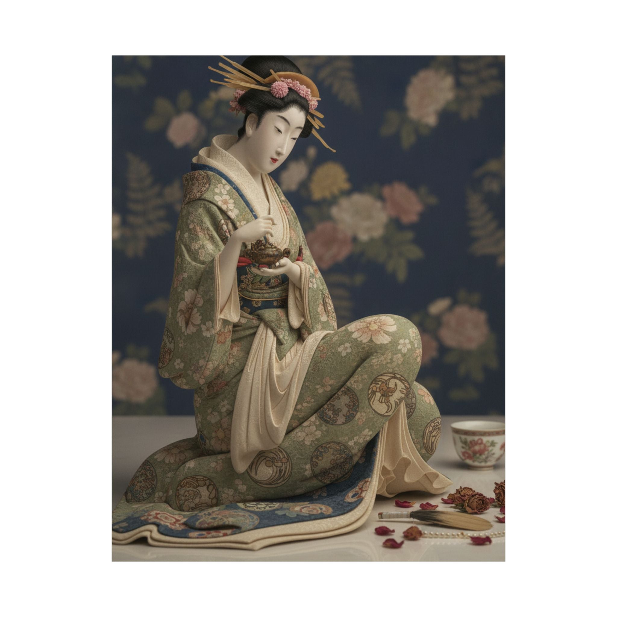 Product Marketing — Konosato Of Takeya Seated, Holding An Incense Burner — Matte Poster
