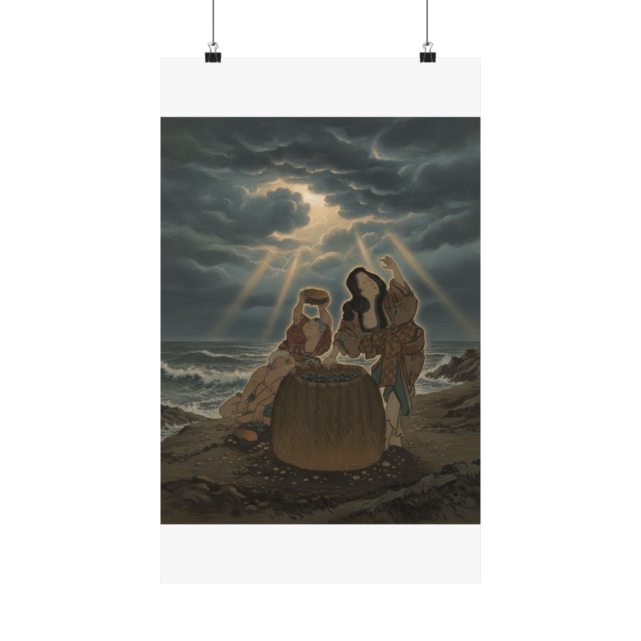 Dramatic Storm — Fisherwoman With A Basket And Two Boys — Matte Poster