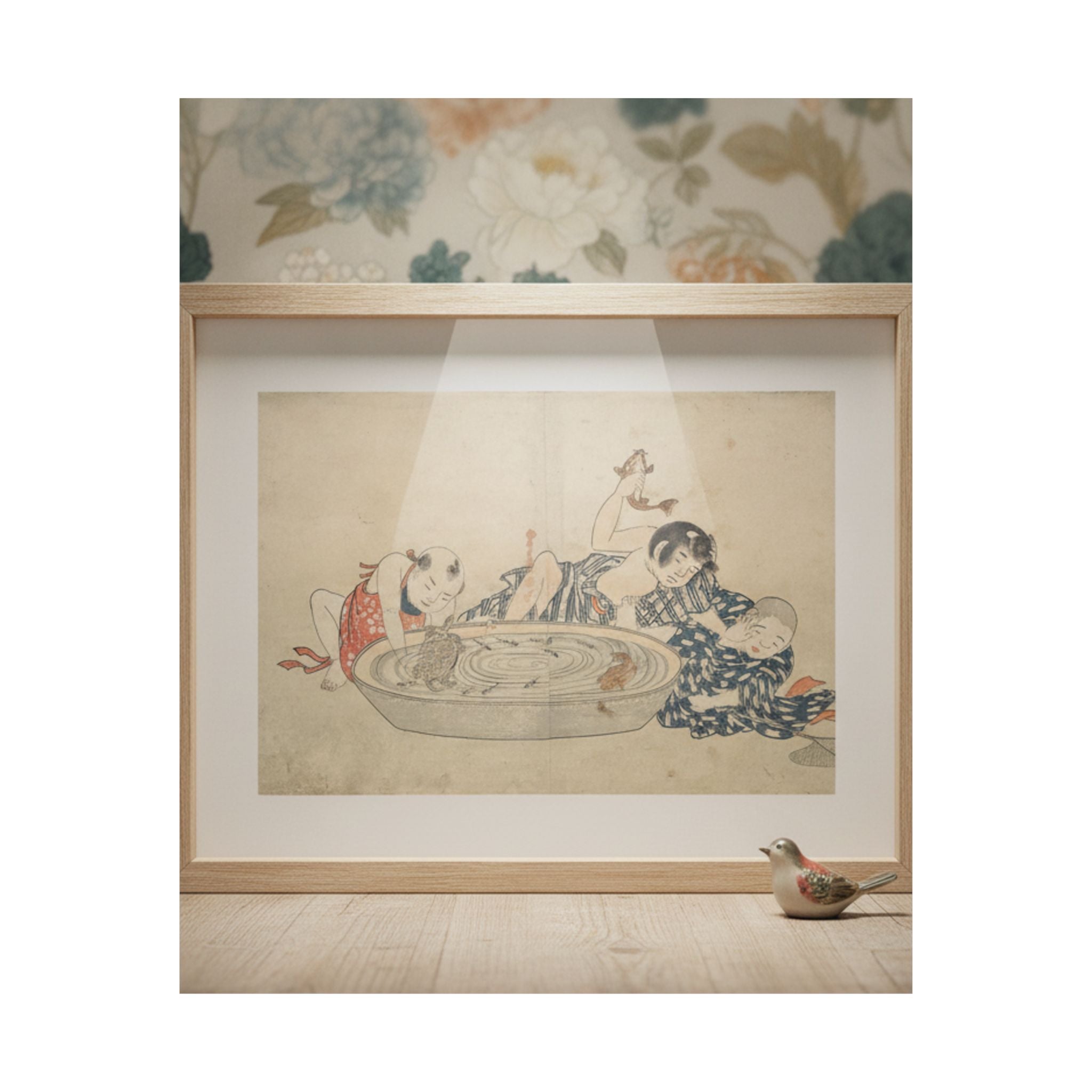 Product Marketing — Boys Playing With A Basin Of Fish And Turtles — Matte Poster