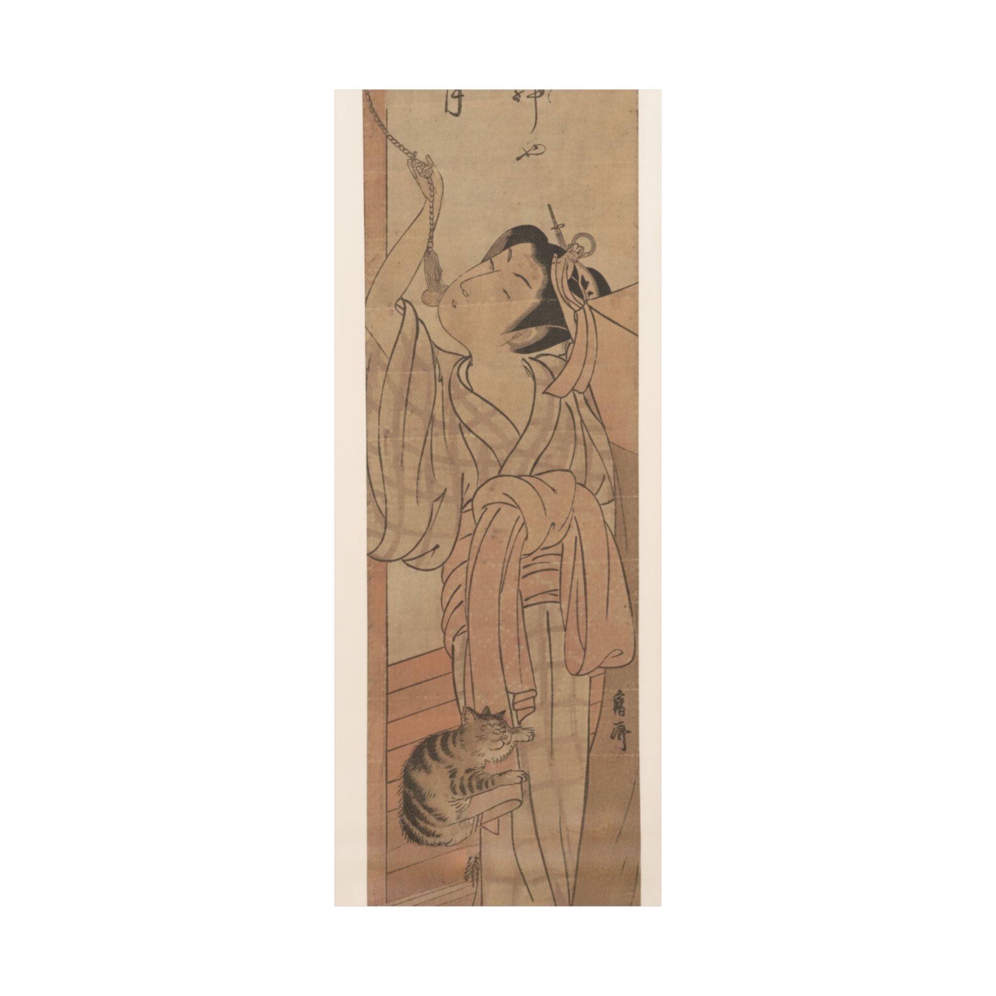 Ecommerce Main — Young Lady Toying With The Tassel Of Her Bed–Net While A Cat Plays At Her Feet — Matte Poster