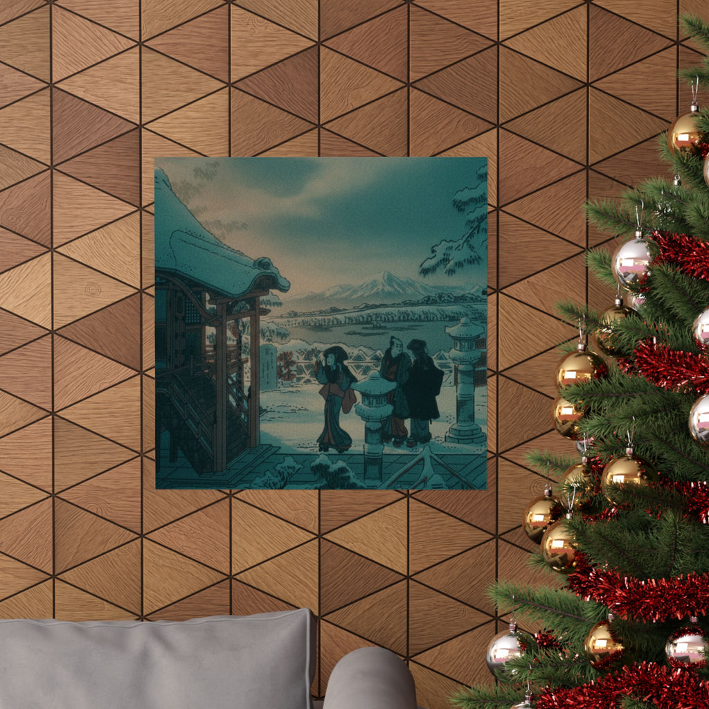 Cinematic — Snow Scene With Figures Outside A Temple — Matte Poster