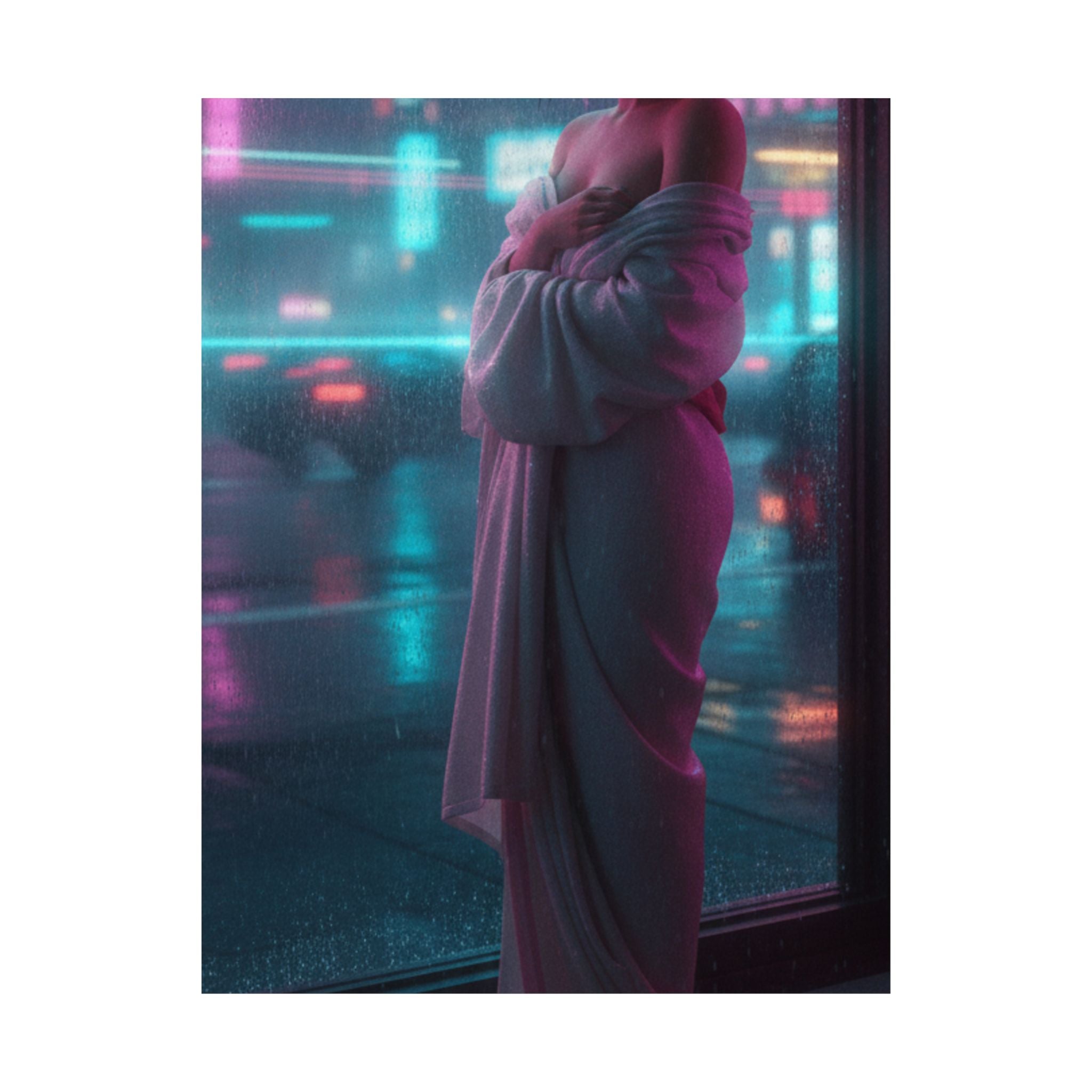 Neon Noir — Girl Drying Herself After Her Bath — Matte Poster