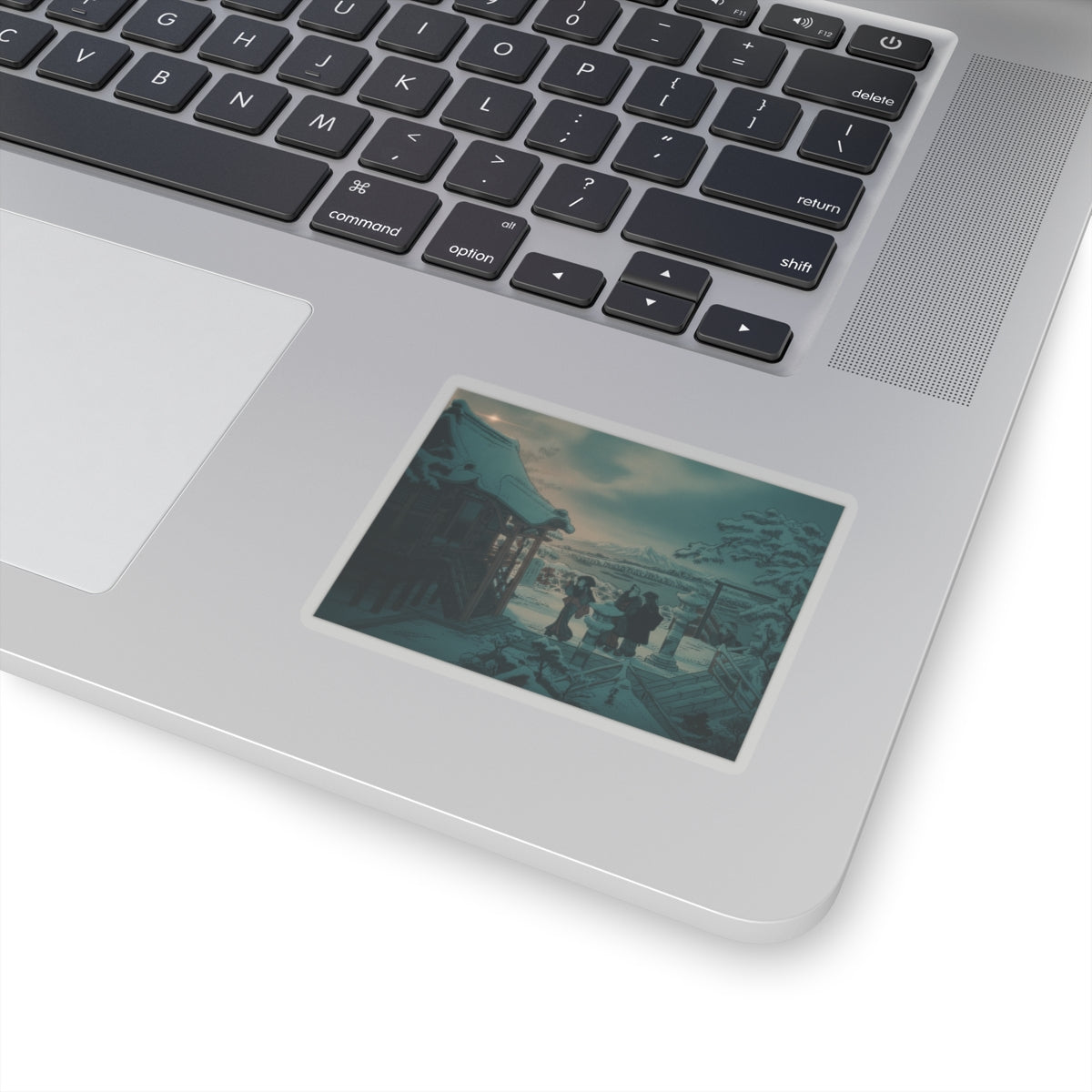 Cinematic — Snow Scene With Figures Outside A Temple — Kiss-Cut Sticker