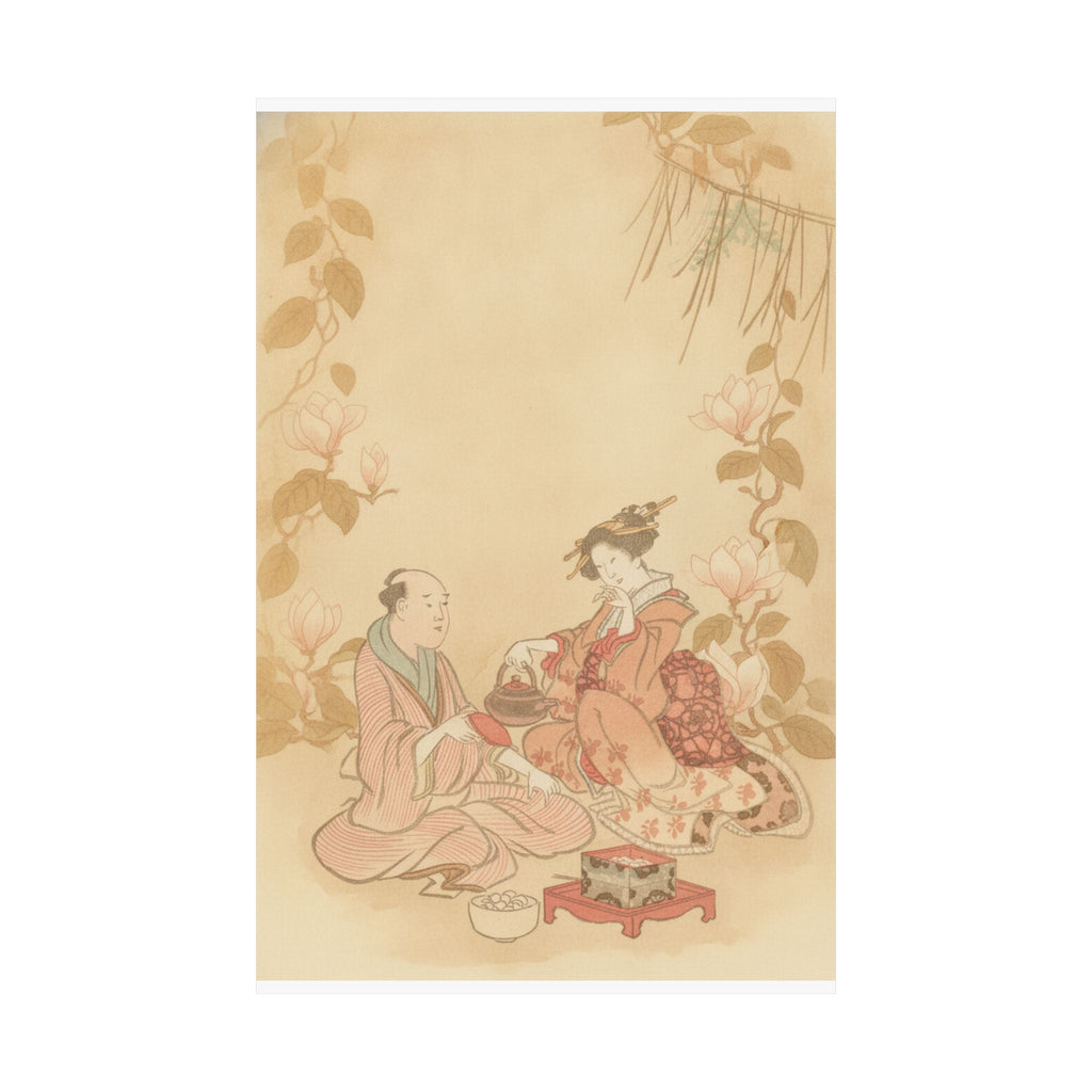 Southern Sunset — Woman Entertaining Her Guest With New Year Wine — Matte Poster