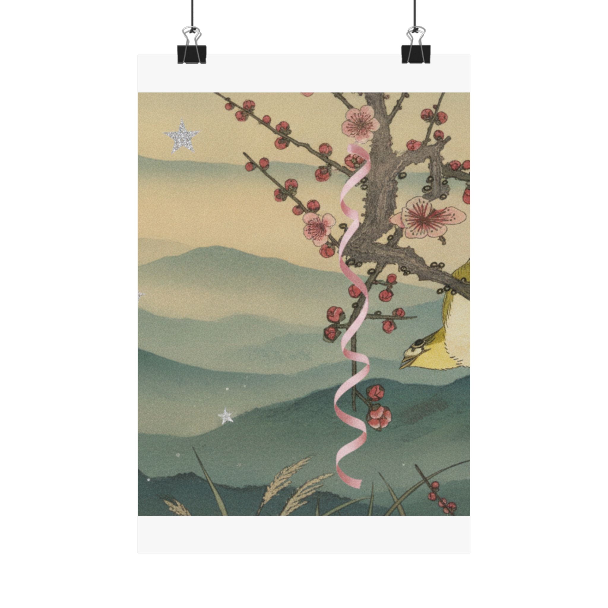 Scenic Nature — Bush Warbler On A Plum Branch (Ume Ni Uguisu) — Matte Poster