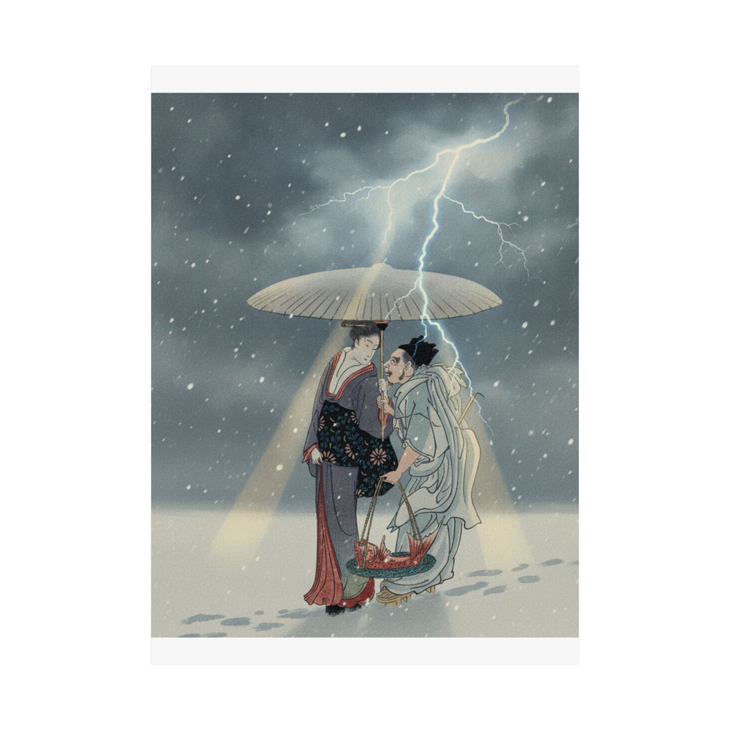 Dramatic Storm — Ebisu And Benten Walking In The Snow — Matte Poster