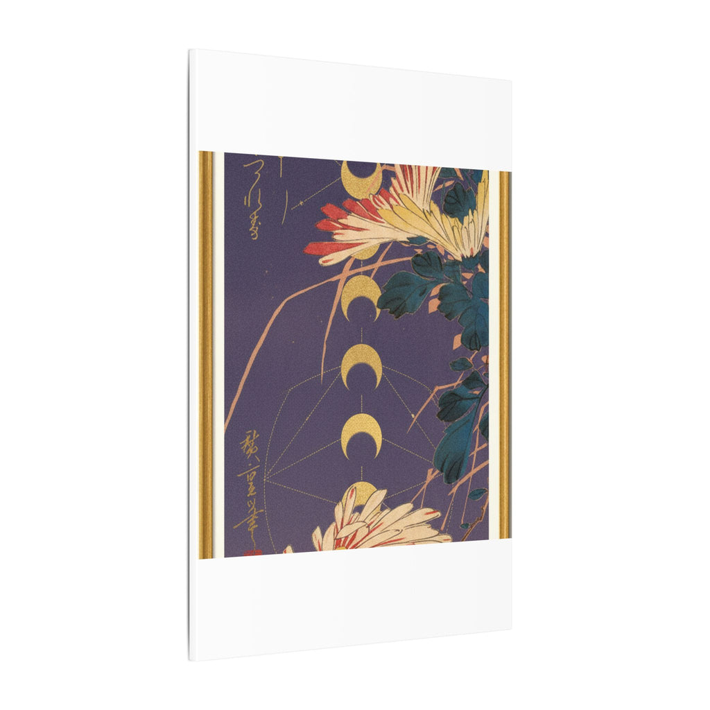 Chrysanthemum and Gold Moon Phases Woodblock Matte Canvas