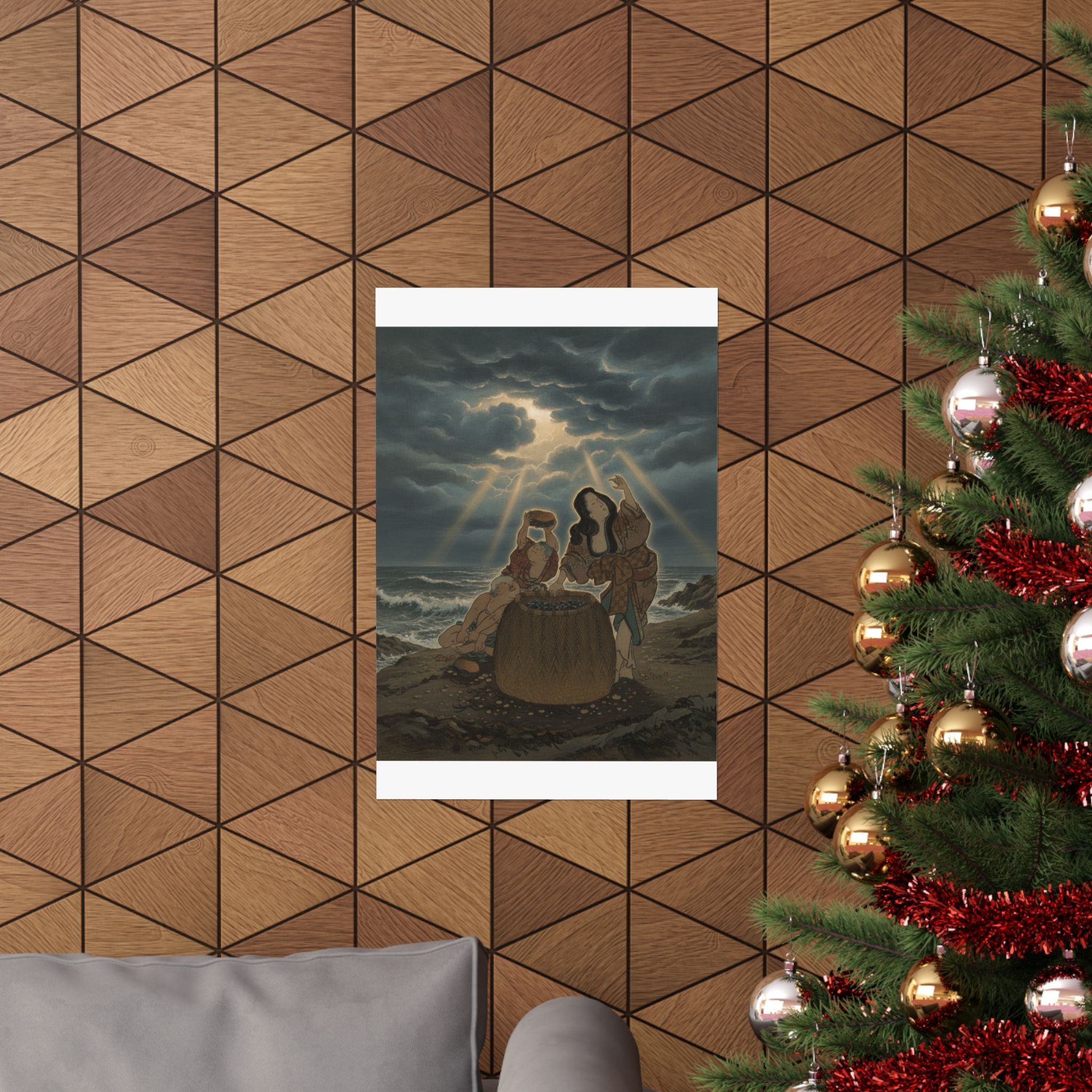 Dramatic Storm — Fisherwoman With A Basket And Two Boys — Matte Poster