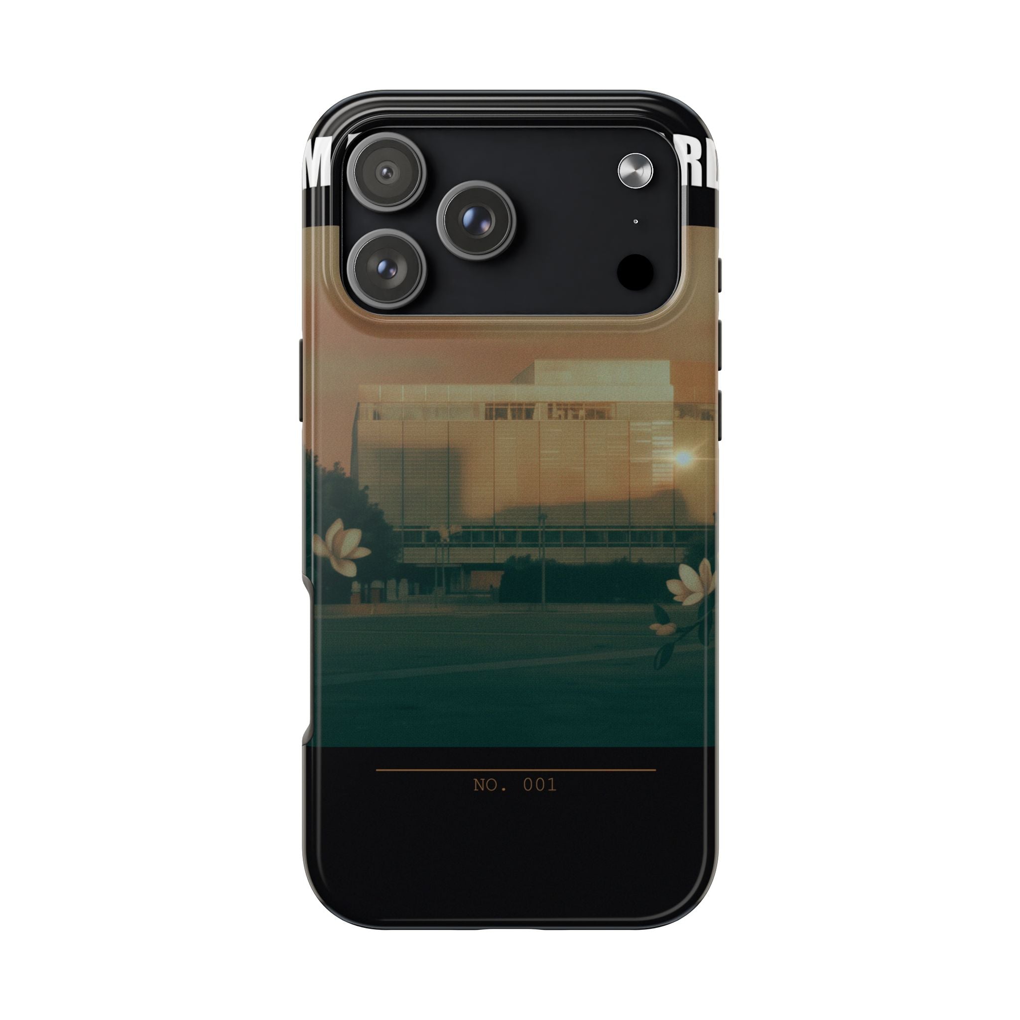 Dusk Brutalist Building and Daisies Photo Phone Case