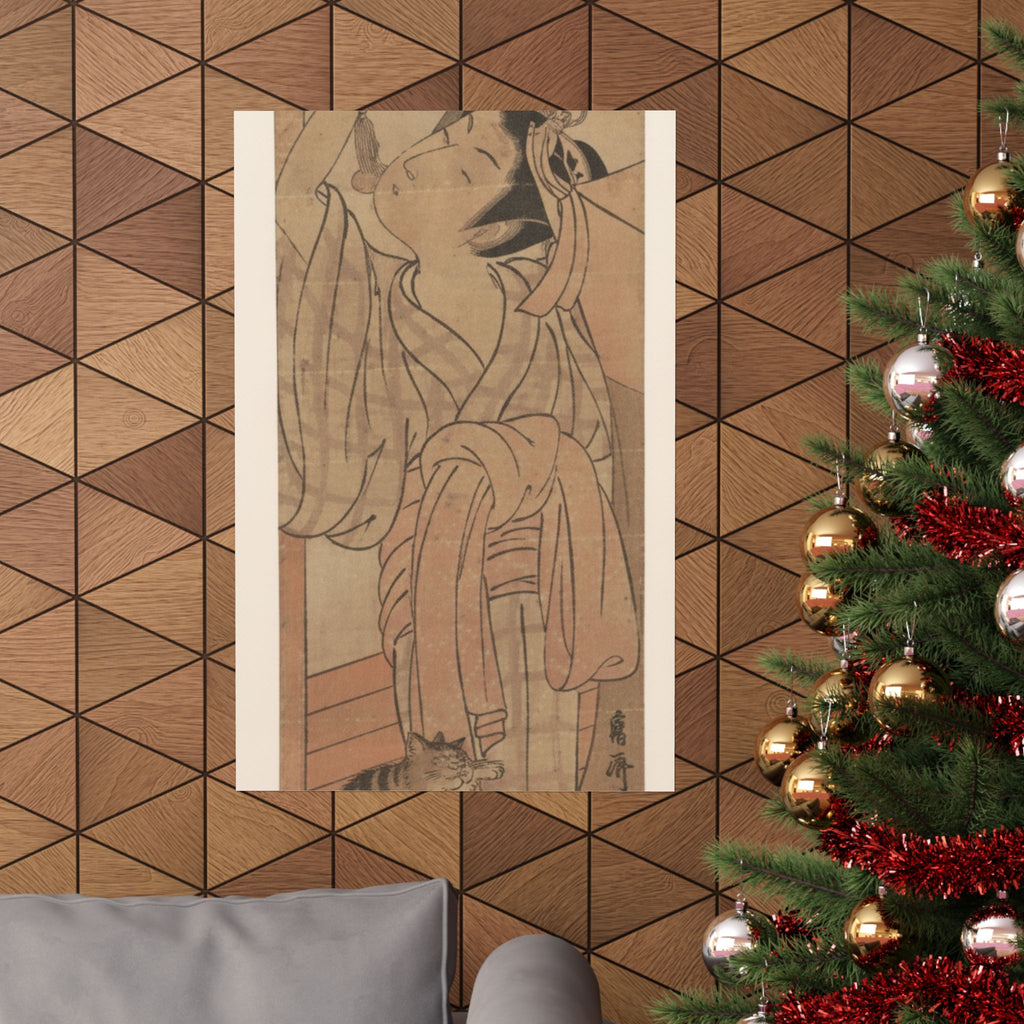 Ecommerce Main — Young Lady Toying With The Tassel Of Her Bed–Net While A Cat Plays At Her Feet — Matte Poster