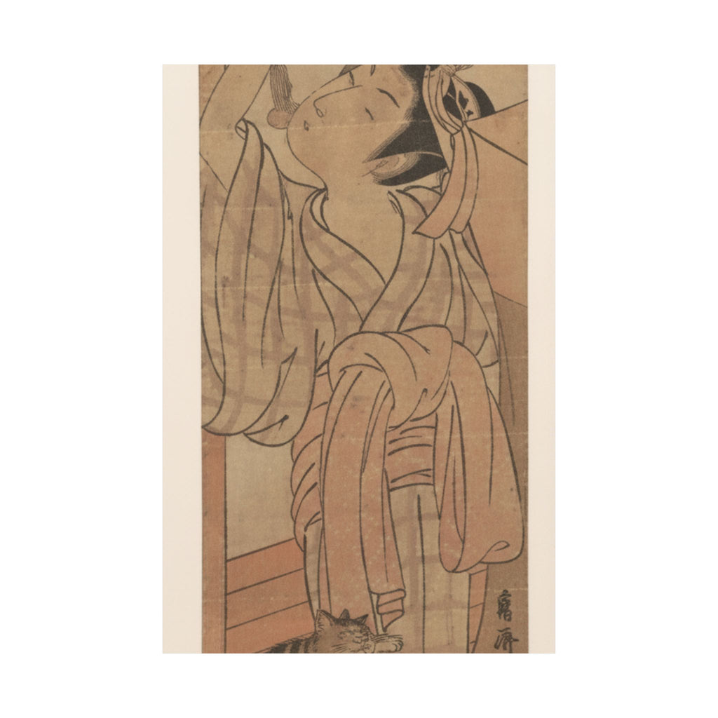Ecommerce Main — Young Lady Toying With The Tassel Of Her Bed–Net While A Cat Plays At Her Feet — Matte Poster