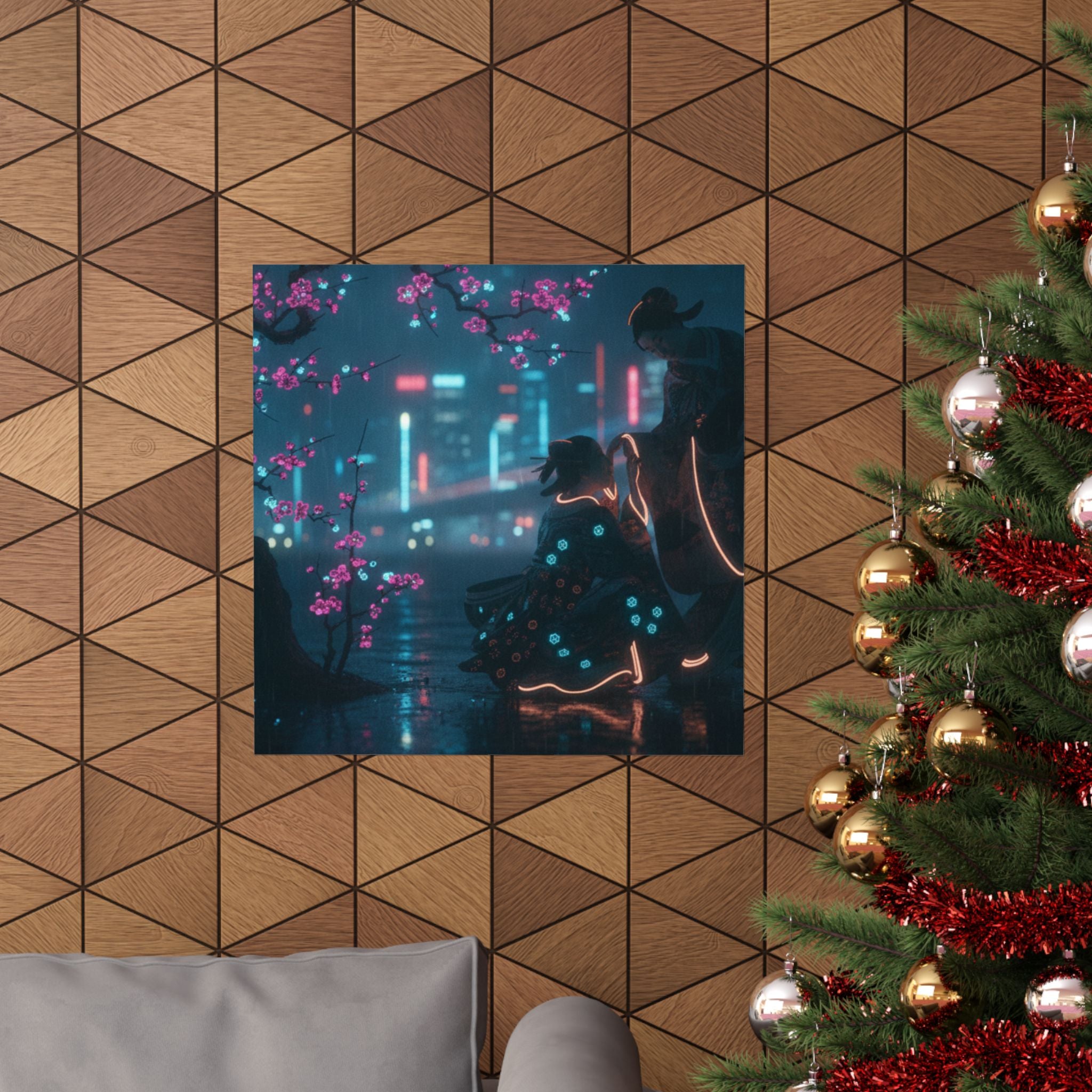 Neon Noir — Two Girls Under Plum Tree — Matte Poster