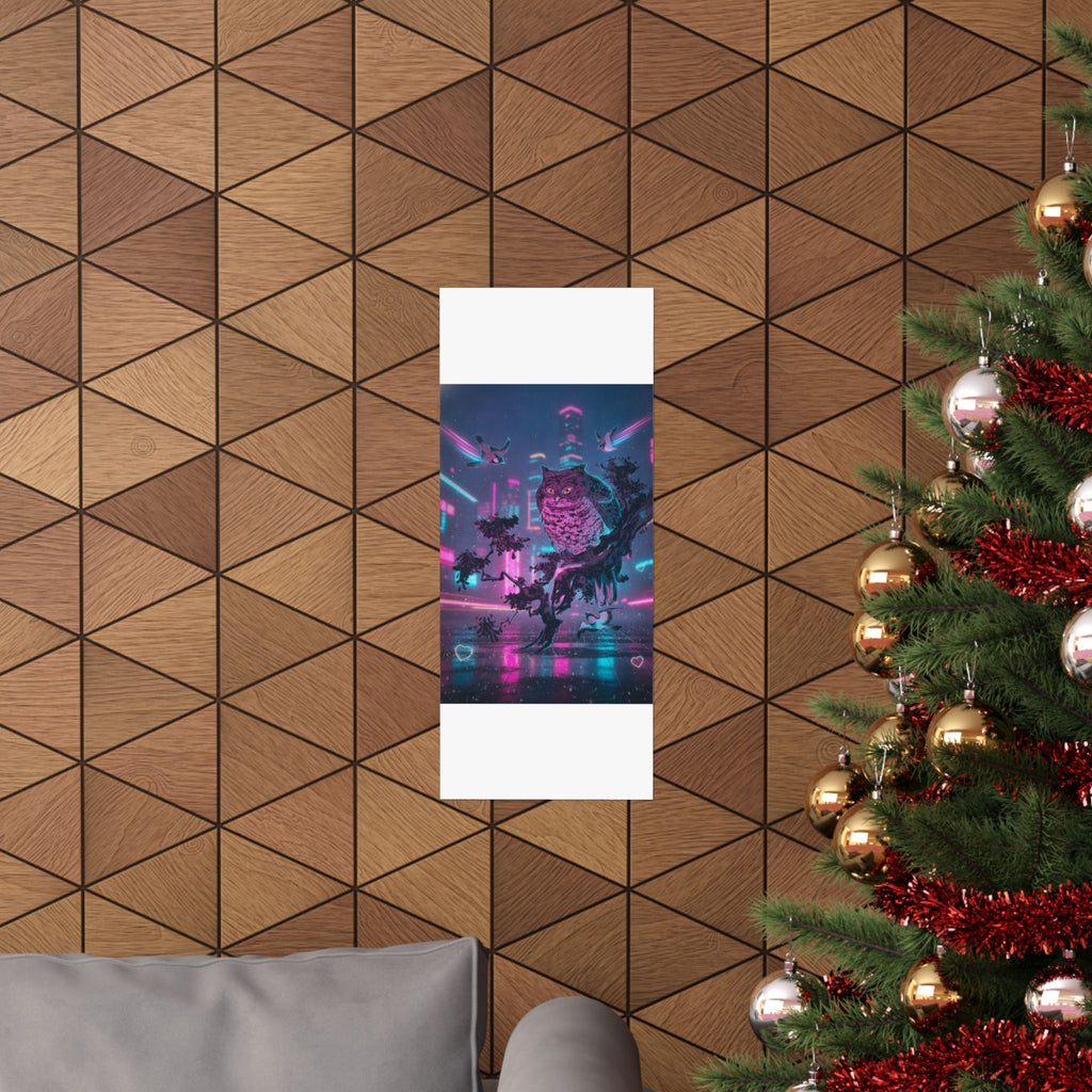 Neon Noir — Owl And Two Swallows — Matte Poster